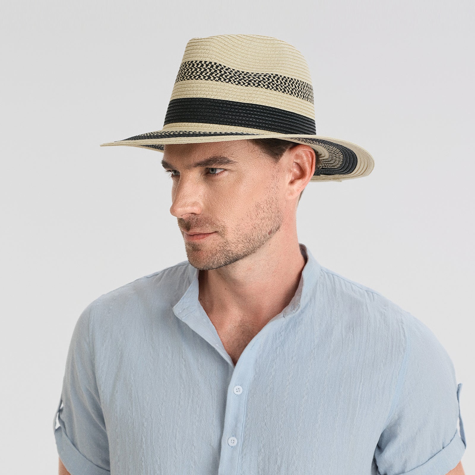 Unisex Paper Straw Fedora Hat with Wide Brim and UPF 50+ Sun Protection
