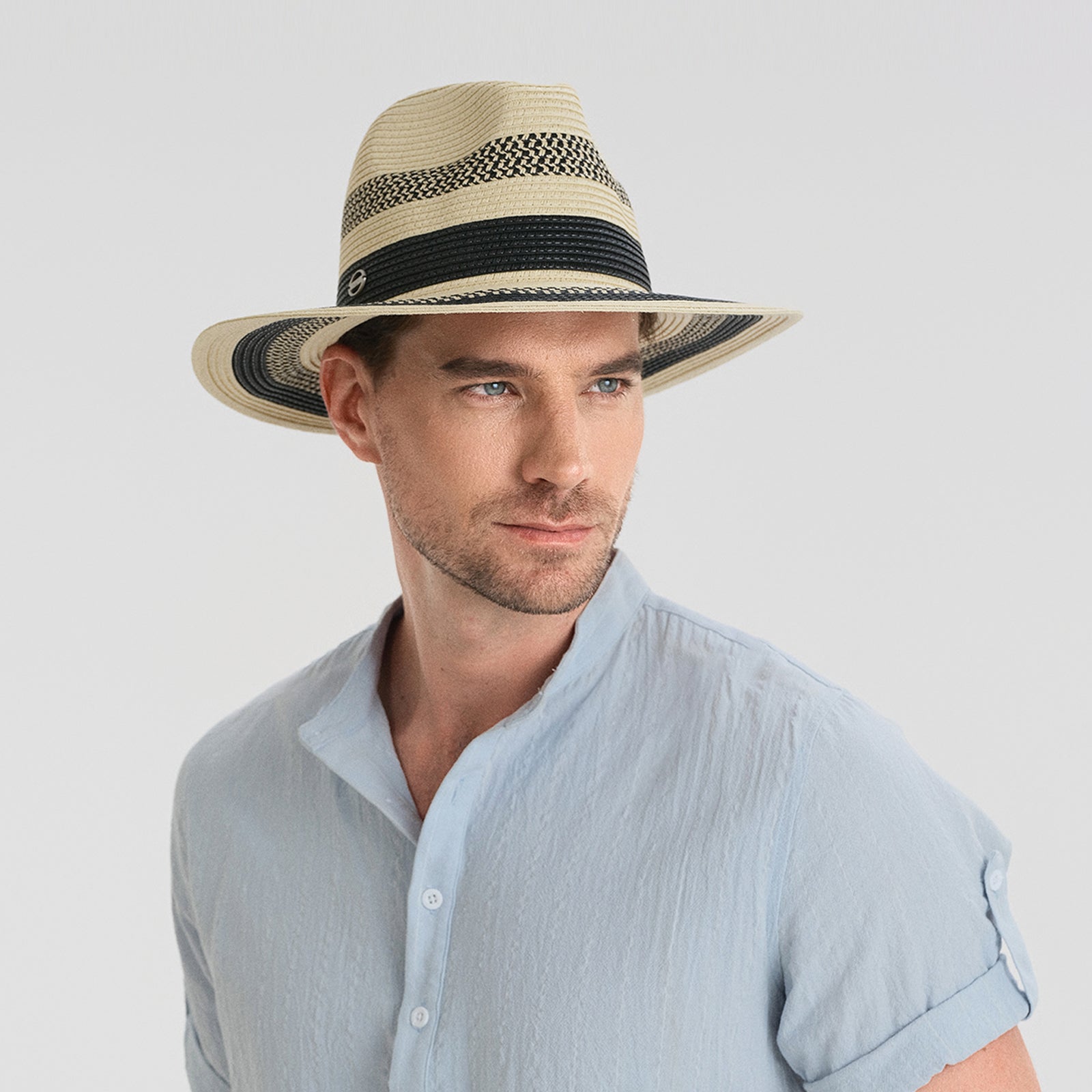 Unisex Paper Straw Fedora Hat with Wide Brim and UPF 50+ Sun Protection