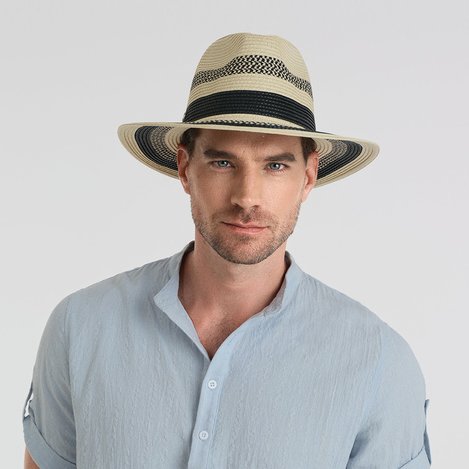 Unisex Paper Straw Fedora Hat with Wide Brim and UPF 50+ Sun Protection