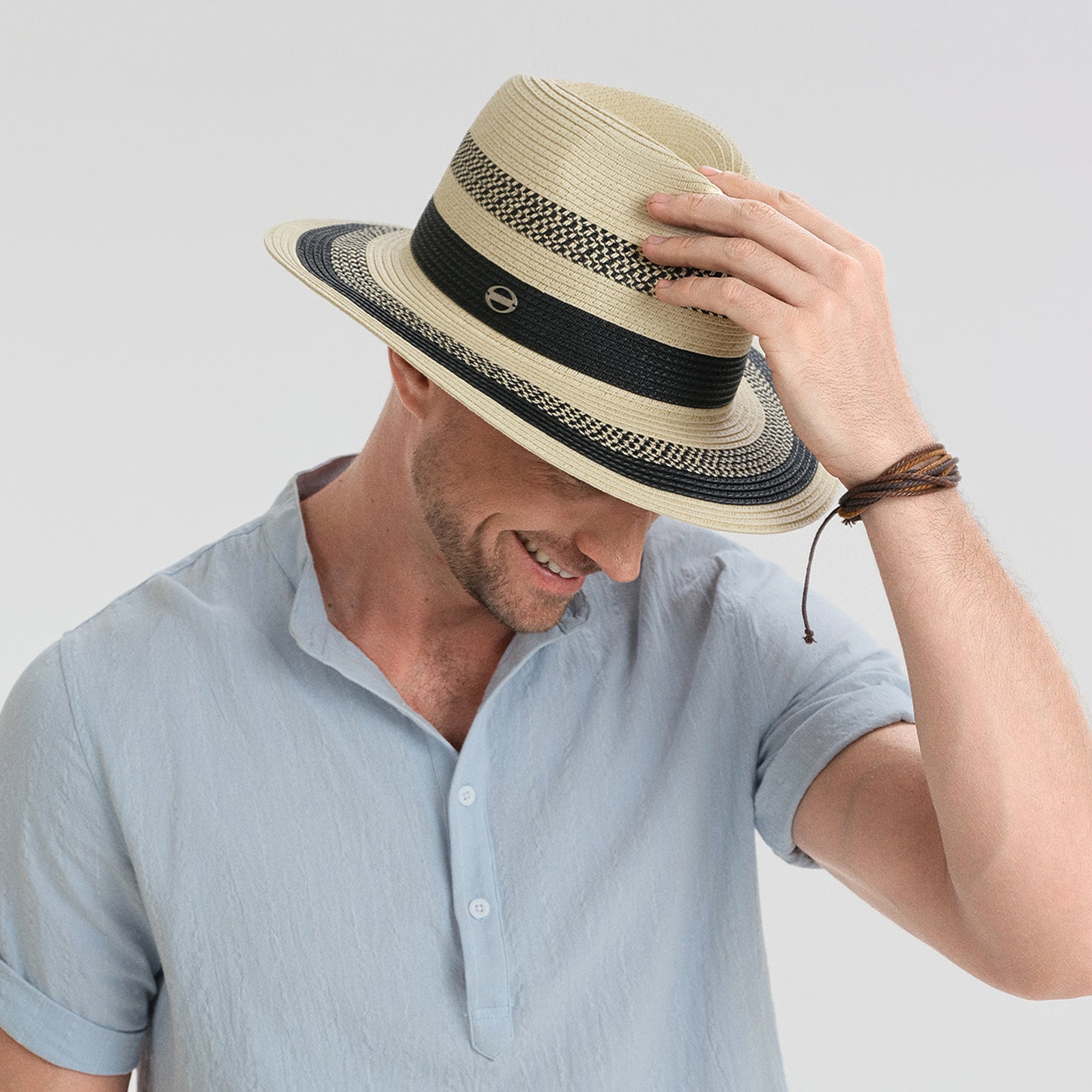 Unisex Paper Straw Fedora Hat with Wide Brim and UPF 50+ Sun Protection