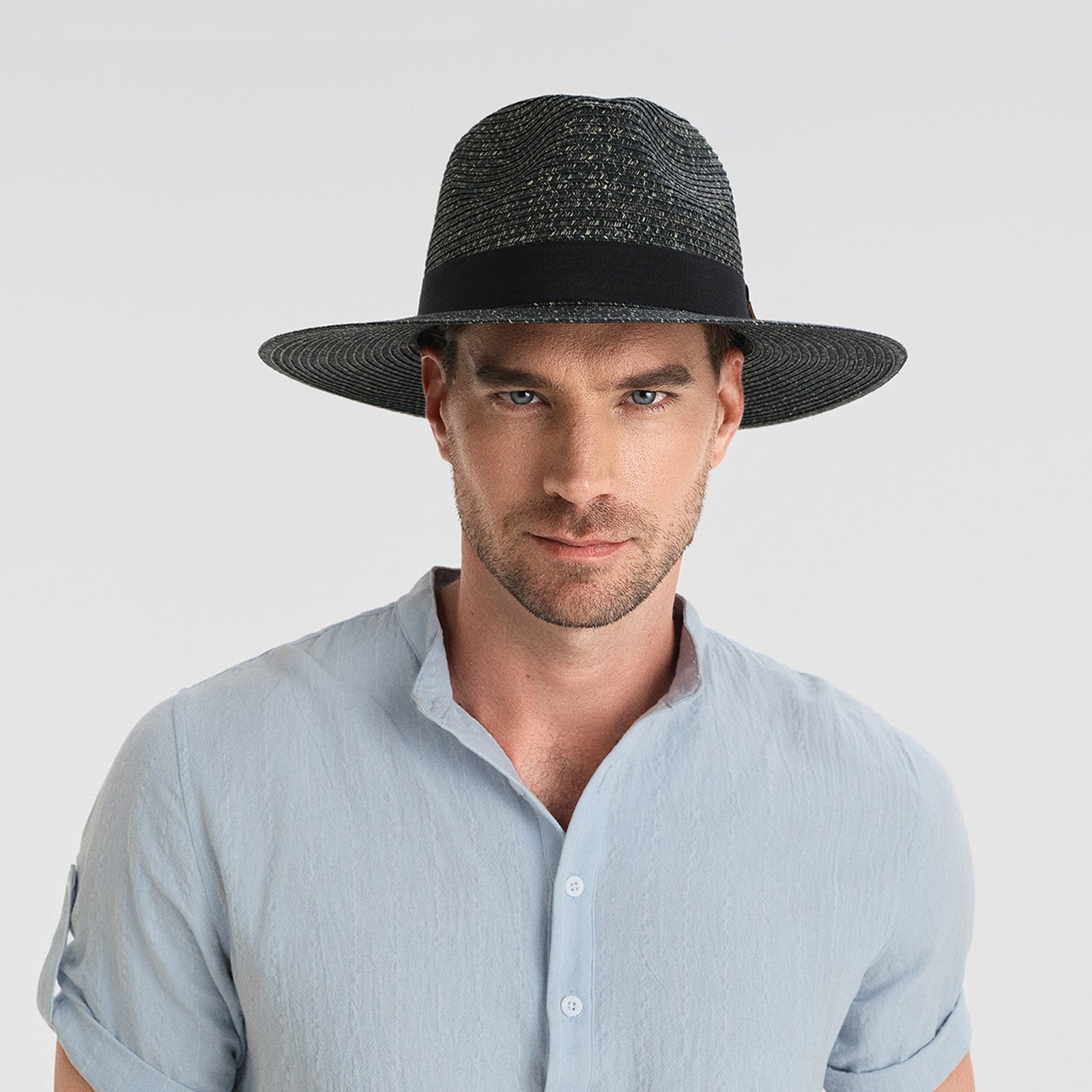 Unisex Paper Straw Fedora Hat with Wide Brim and UPF 50+ Sun Protection
