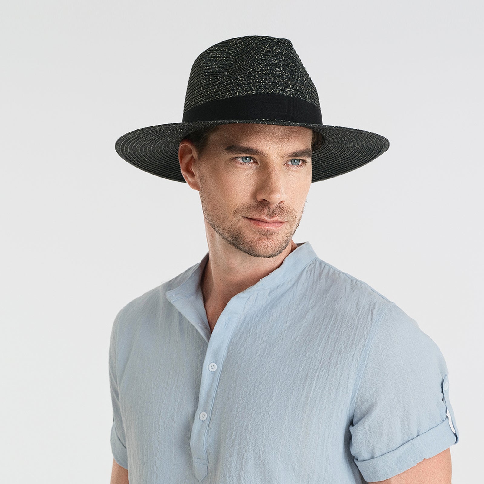 Unisex Paper Straw Fedora Hat with Wide Brim and UPF 50+ Sun Protection