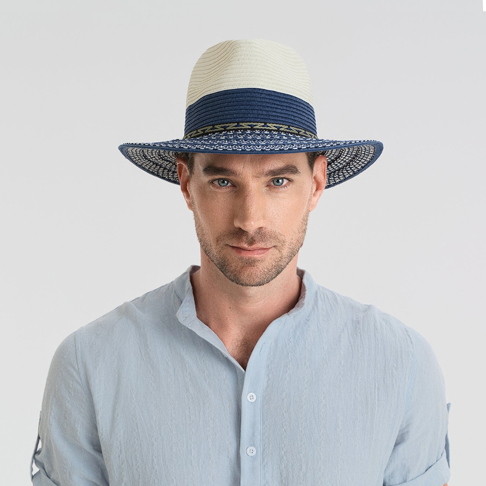 Unisex Paper Straw Fedora Hat with Wide Brim and UPF 50+ Sun Protection