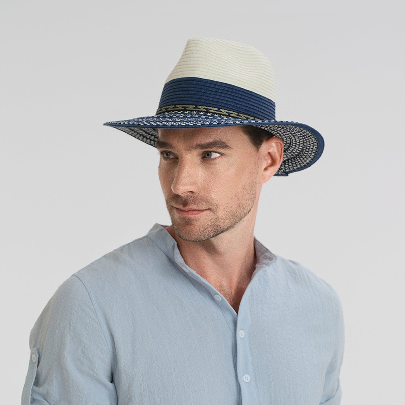 Unisex Paper Straw Fedora Hat with Wide Brim and UPF 50+ Sun Protection