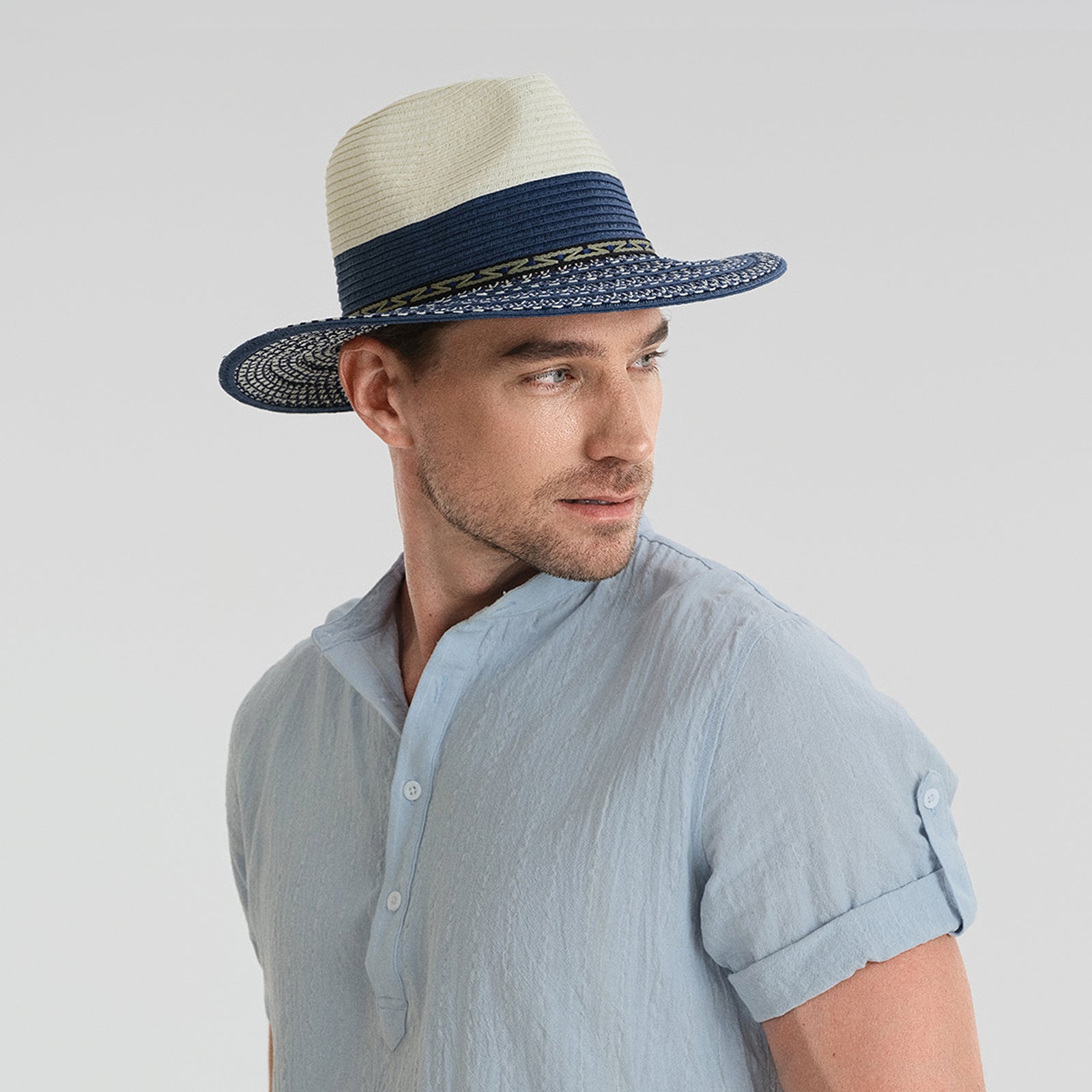 Unisex Paper Straw Fedora Hat with Wide Brim and UPF 50+ Sun Protection