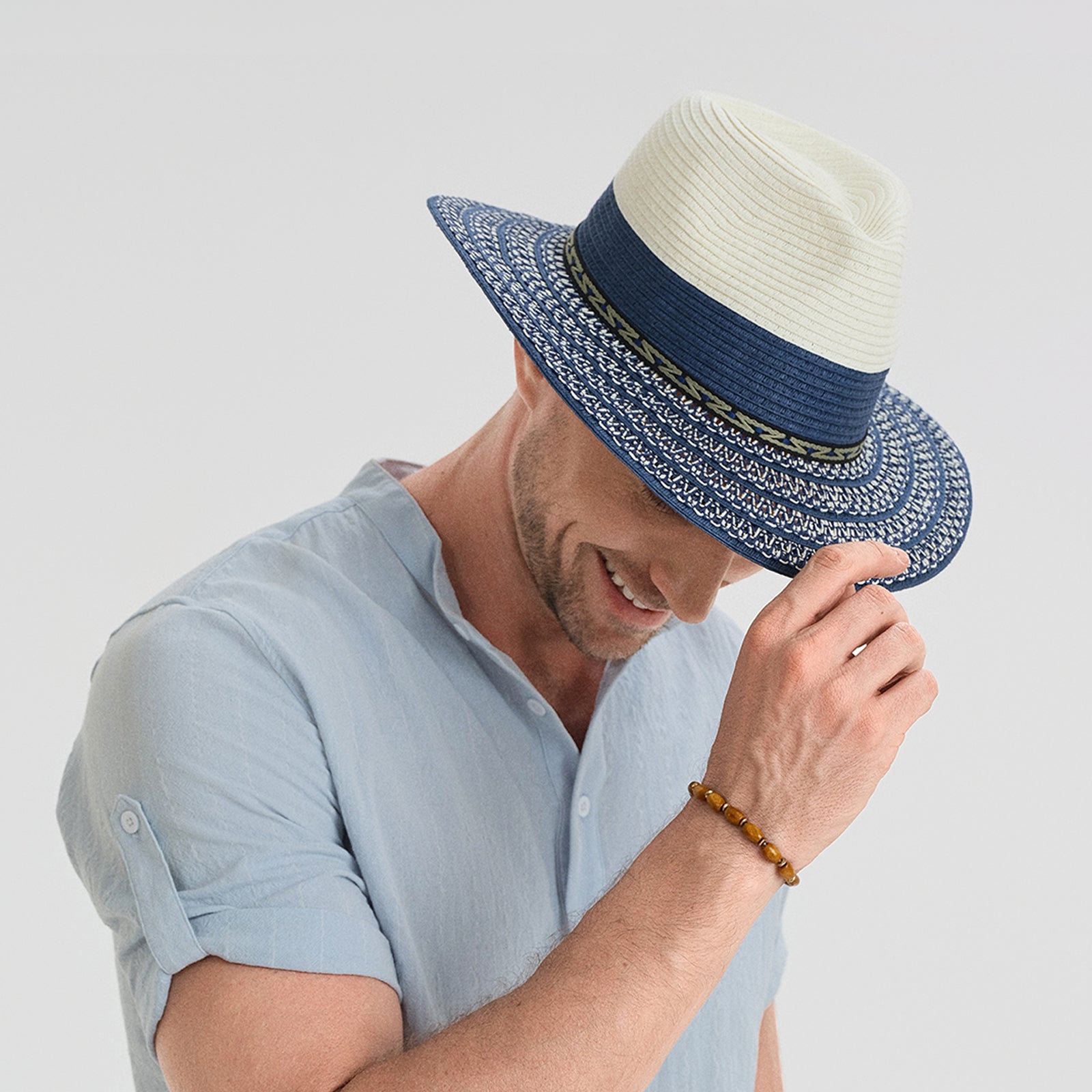 Unisex Paper Straw Fedora Hat with Wide Brim and UPF 50+ Sun Protection