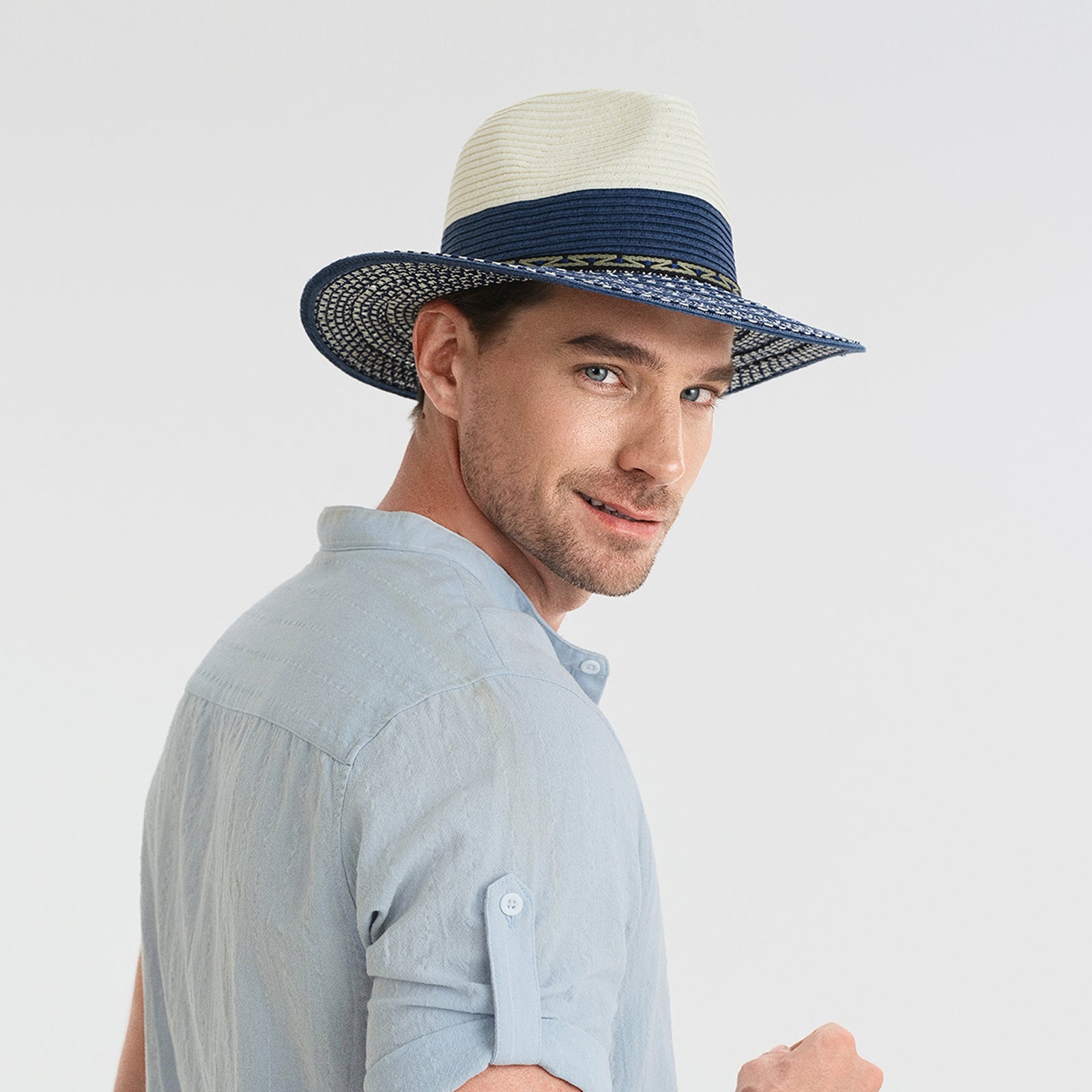 Unisex Paper Straw Fedora Hat with Wide Brim and UPF 50+ Sun Protection