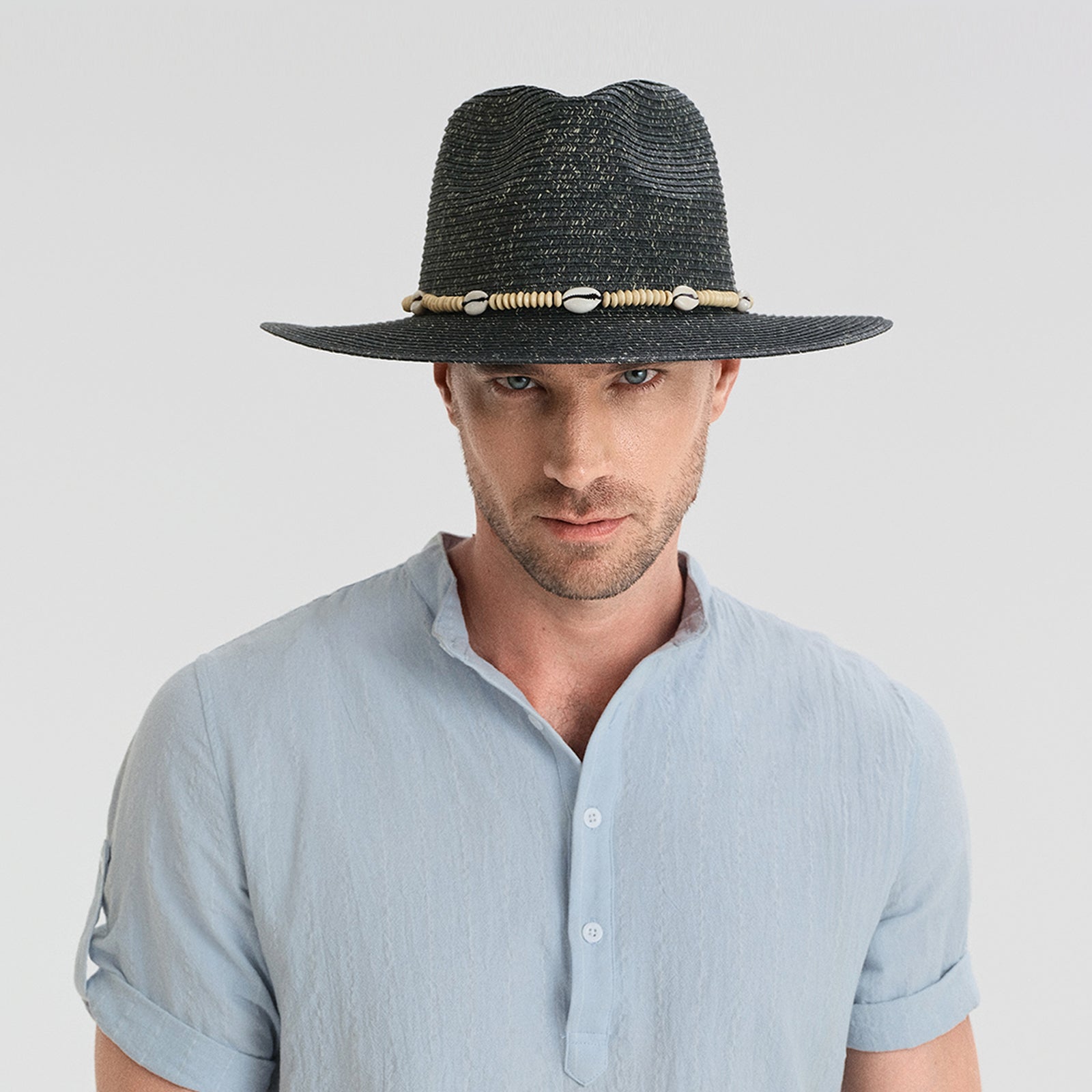Unisex Paper Straw Fedora Hat with Wide Brim and UPF 50+ Sun Protection