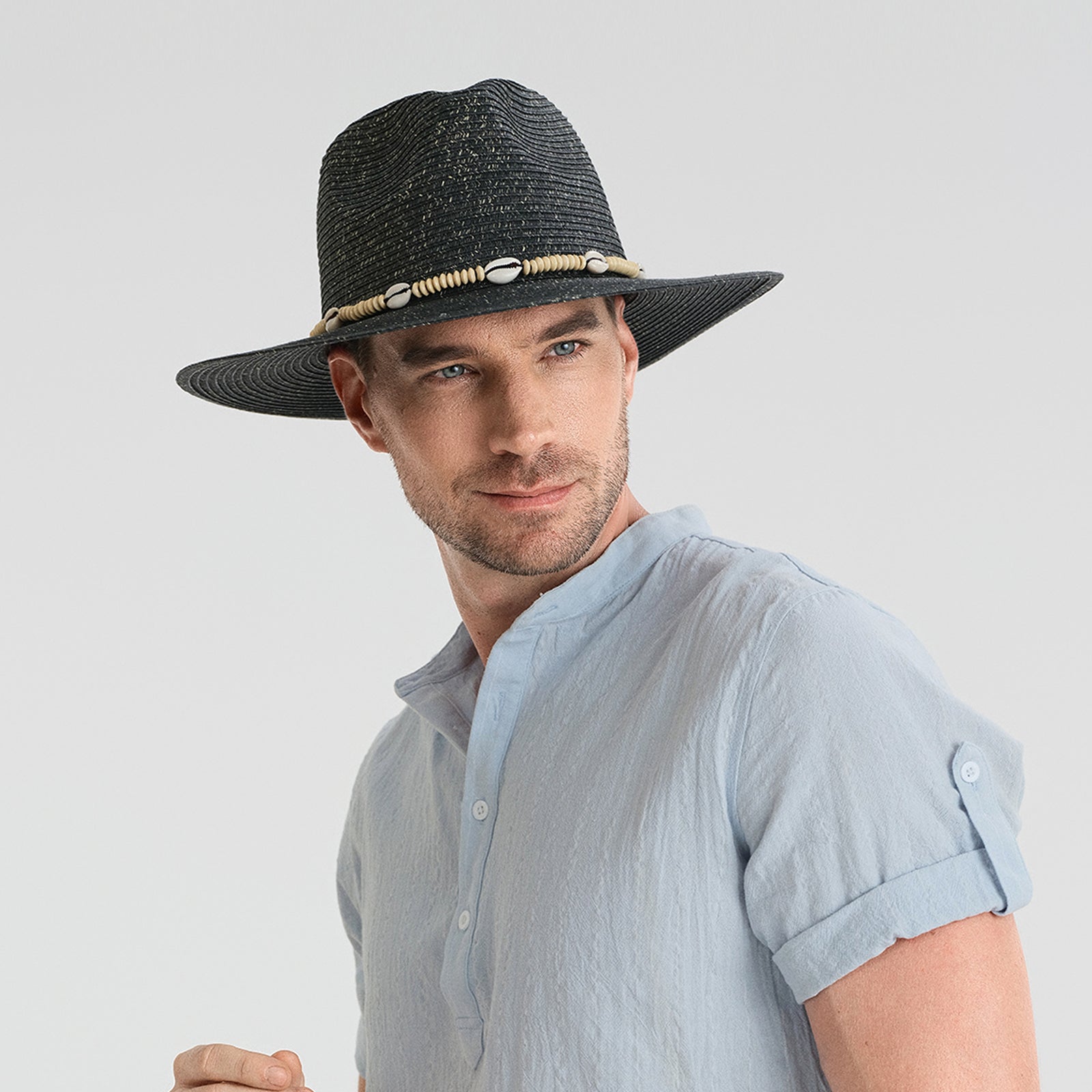 Unisex Paper Straw Fedora Hat with Wide Brim and UPF 50+ Sun Protection