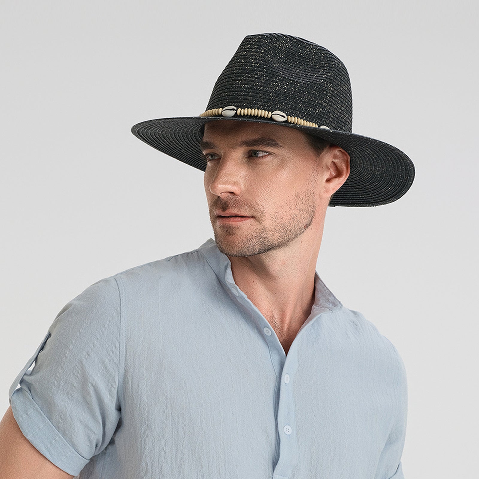 Unisex Paper Straw Fedora Hat with Wide Brim and UPF 50+ Sun Protection