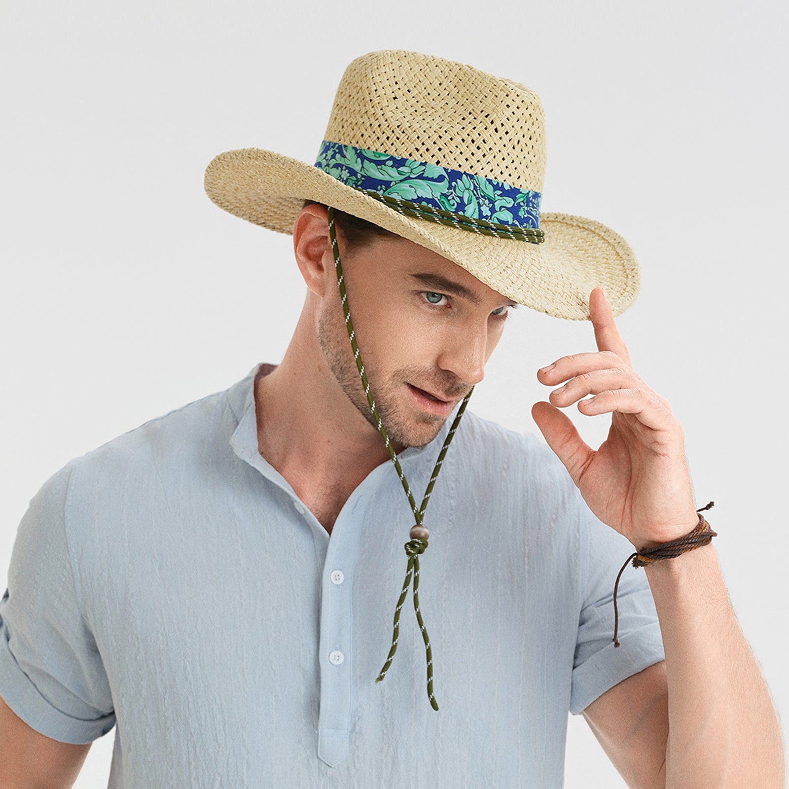 Unisex Paper Straw Fedora Hat with Wide Brim and UPF 50+ Sun Protection