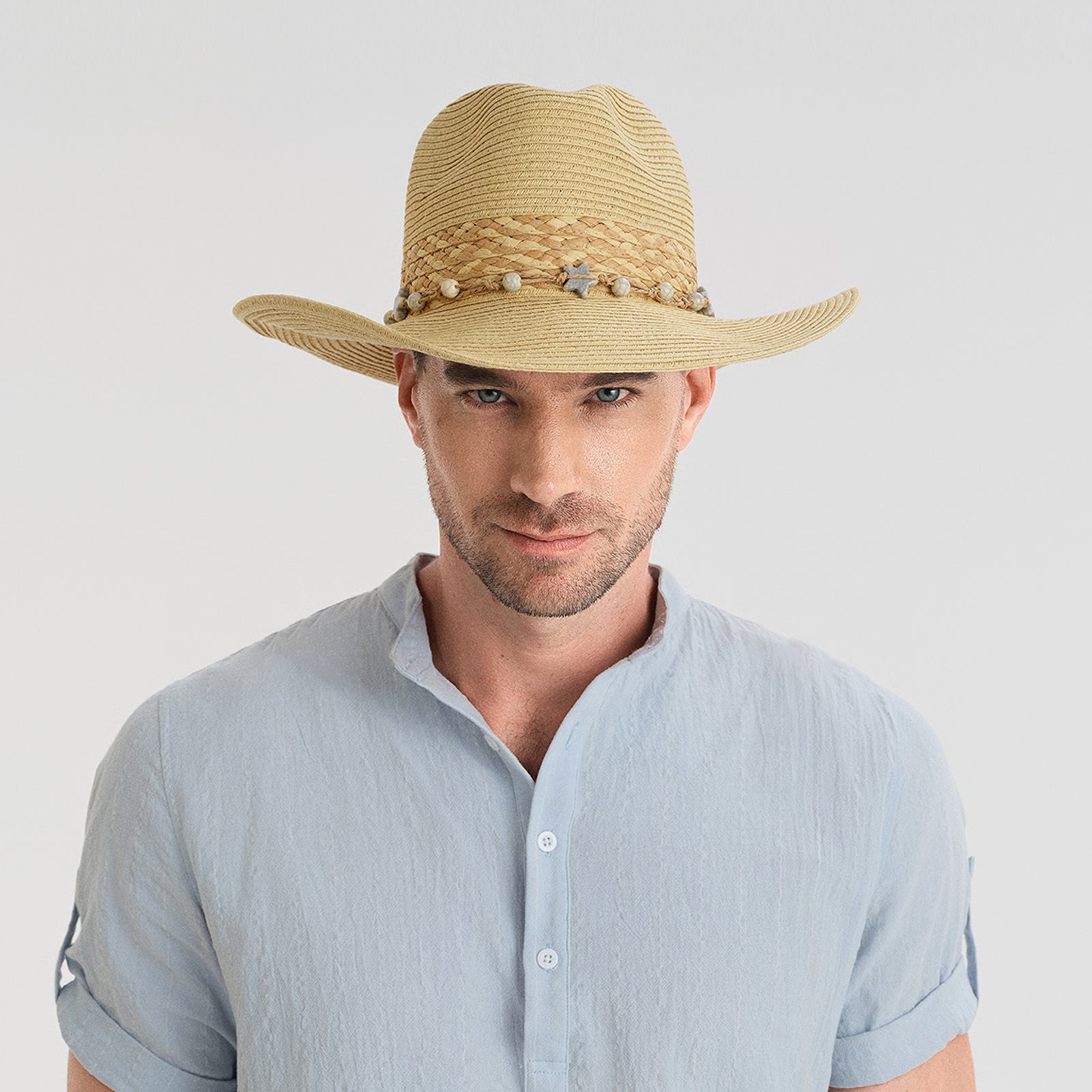 Unisex Paper Straw Fedora Hat with Wide Brim and UPF 50+ Sun Protection