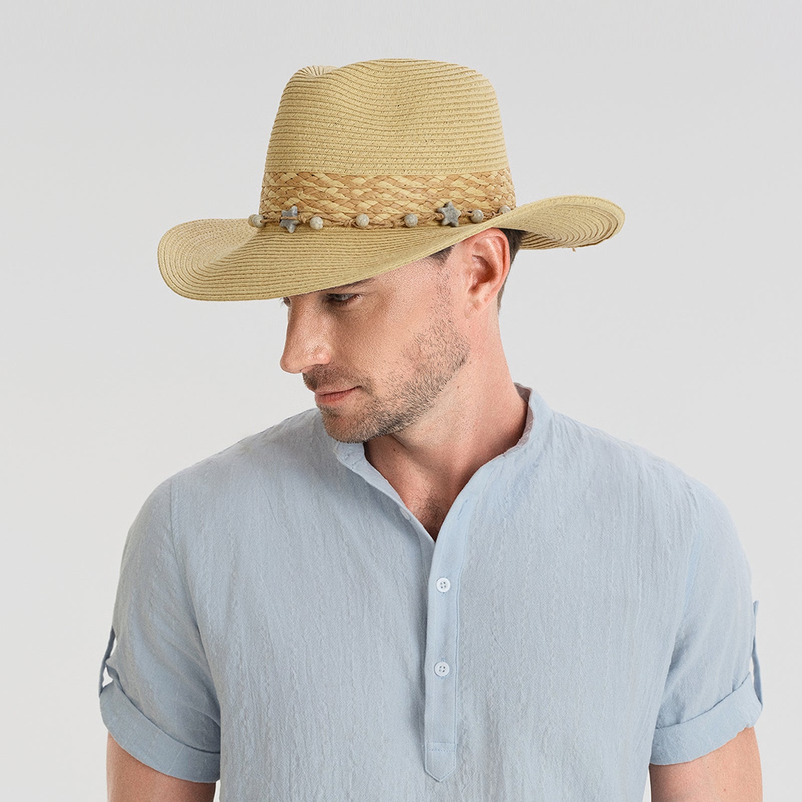 Unisex Paper Straw Fedora Hat with Wide Brim and UPF 50+ Sun Protection