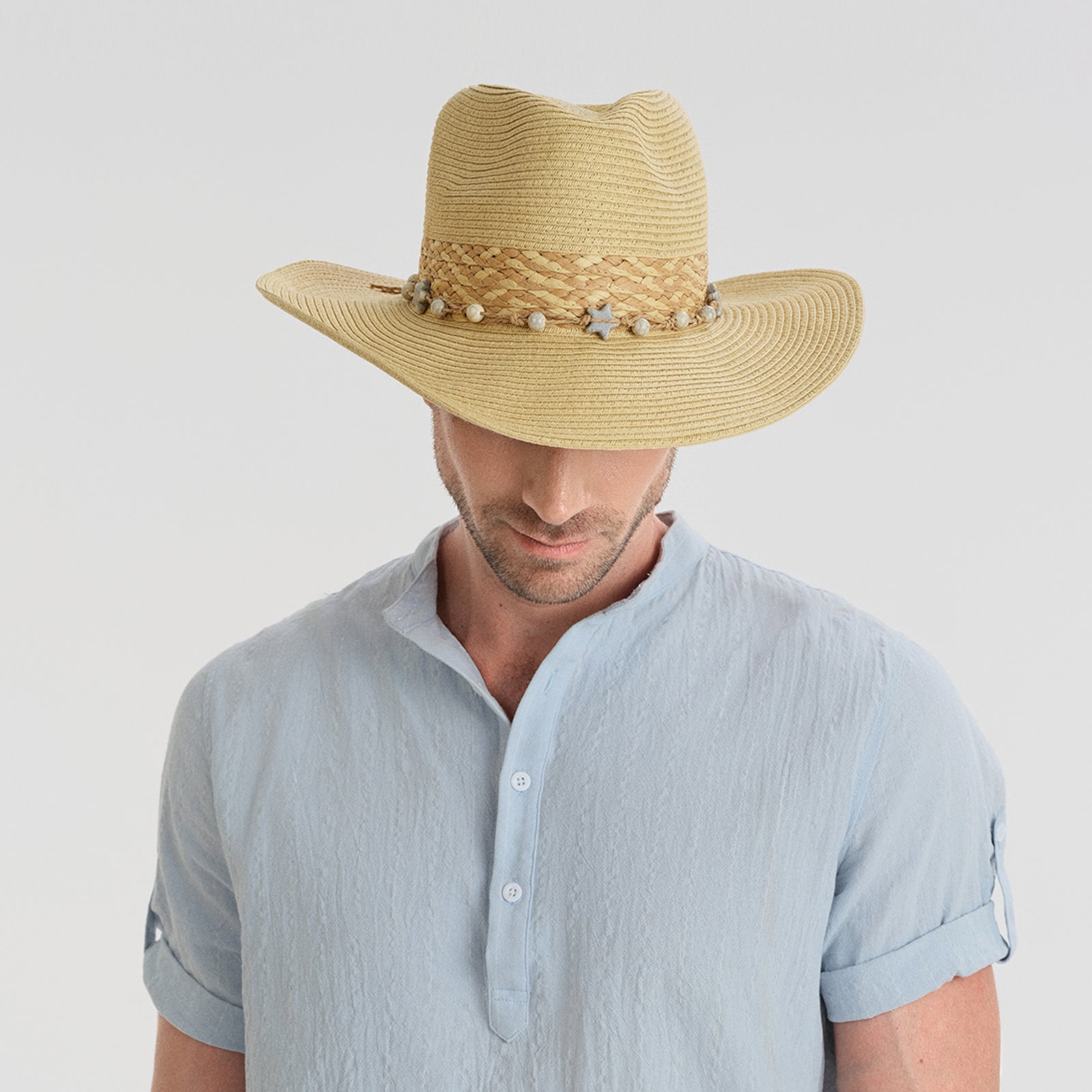 Unisex Paper Straw Fedora Hat with Wide Brim and UPF 50+ Sun Protection
