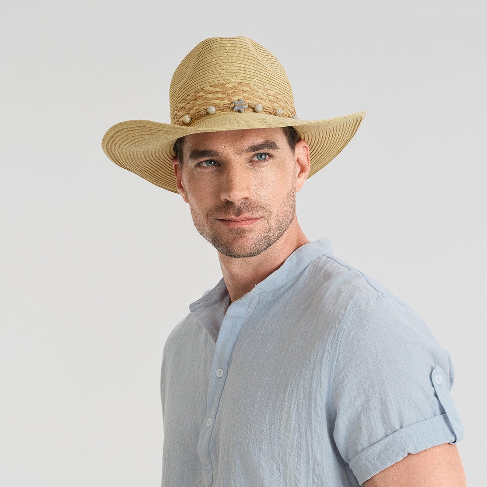 Unisex Paper Straw Fedora Hat with Wide Brim and UPF 50+ Sun Protection