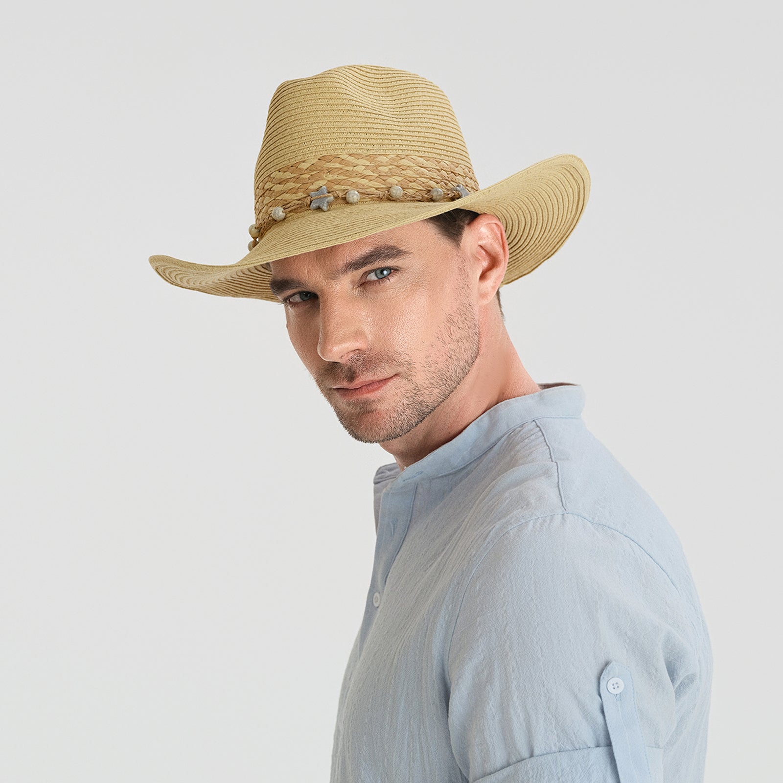 Unisex Paper Straw Fedora Hat with Wide Brim and UPF 50+ Sun Protection