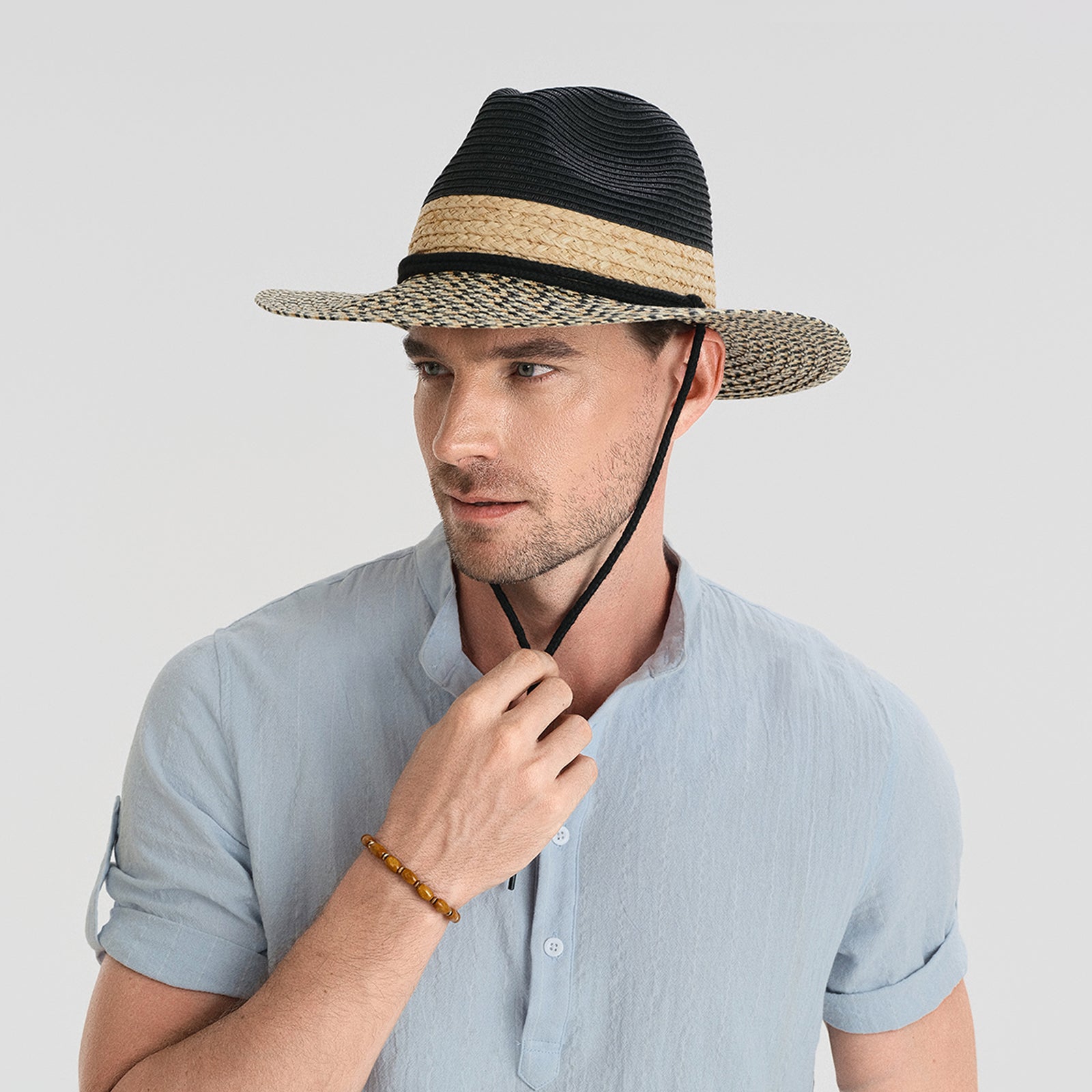 Unisex Paper Straw Fedora Hat with Wide Brim and UPF 50+ Sun Protection