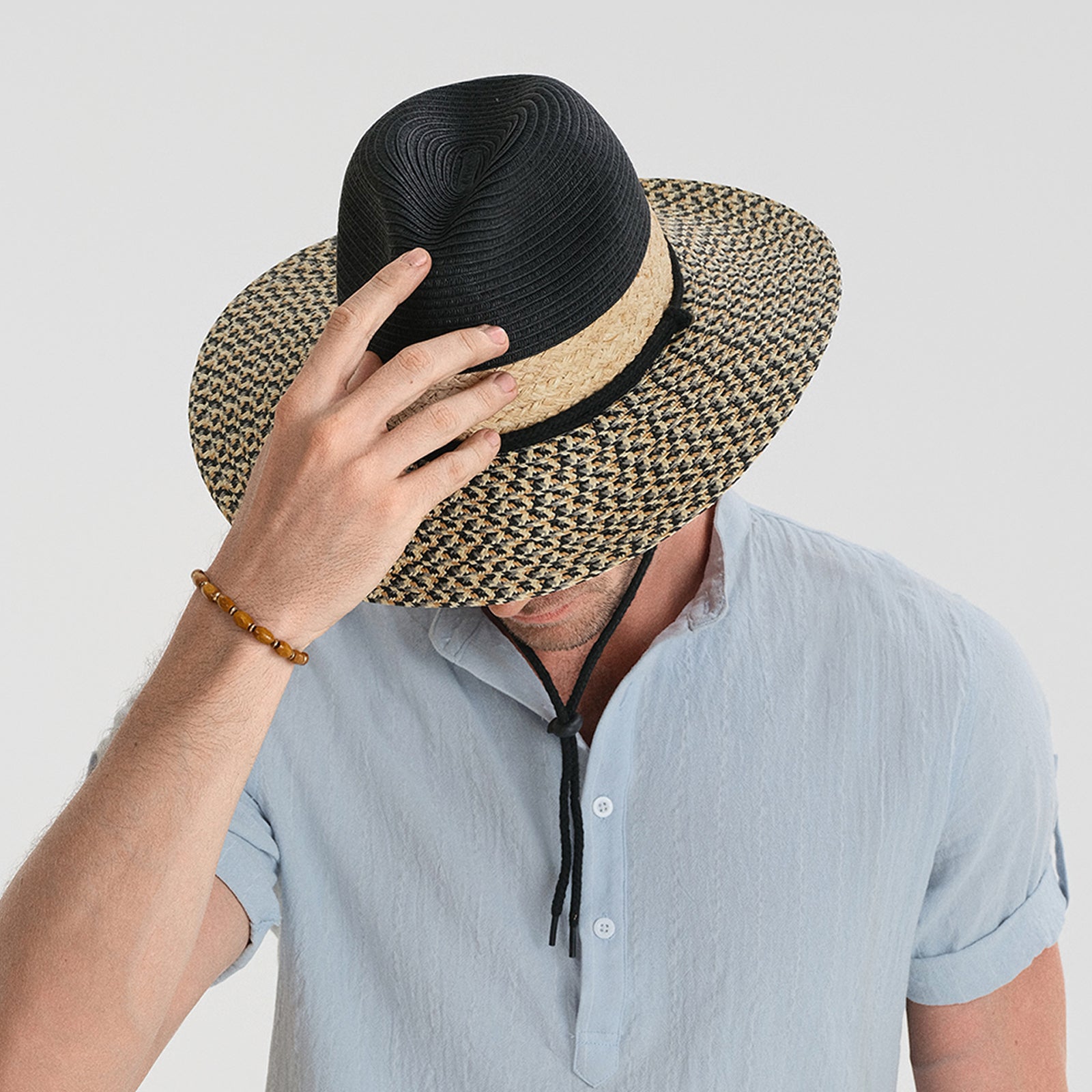 Unisex Paper Straw Fedora Hat with Wide Brim and UPF 50+ Sun Protection