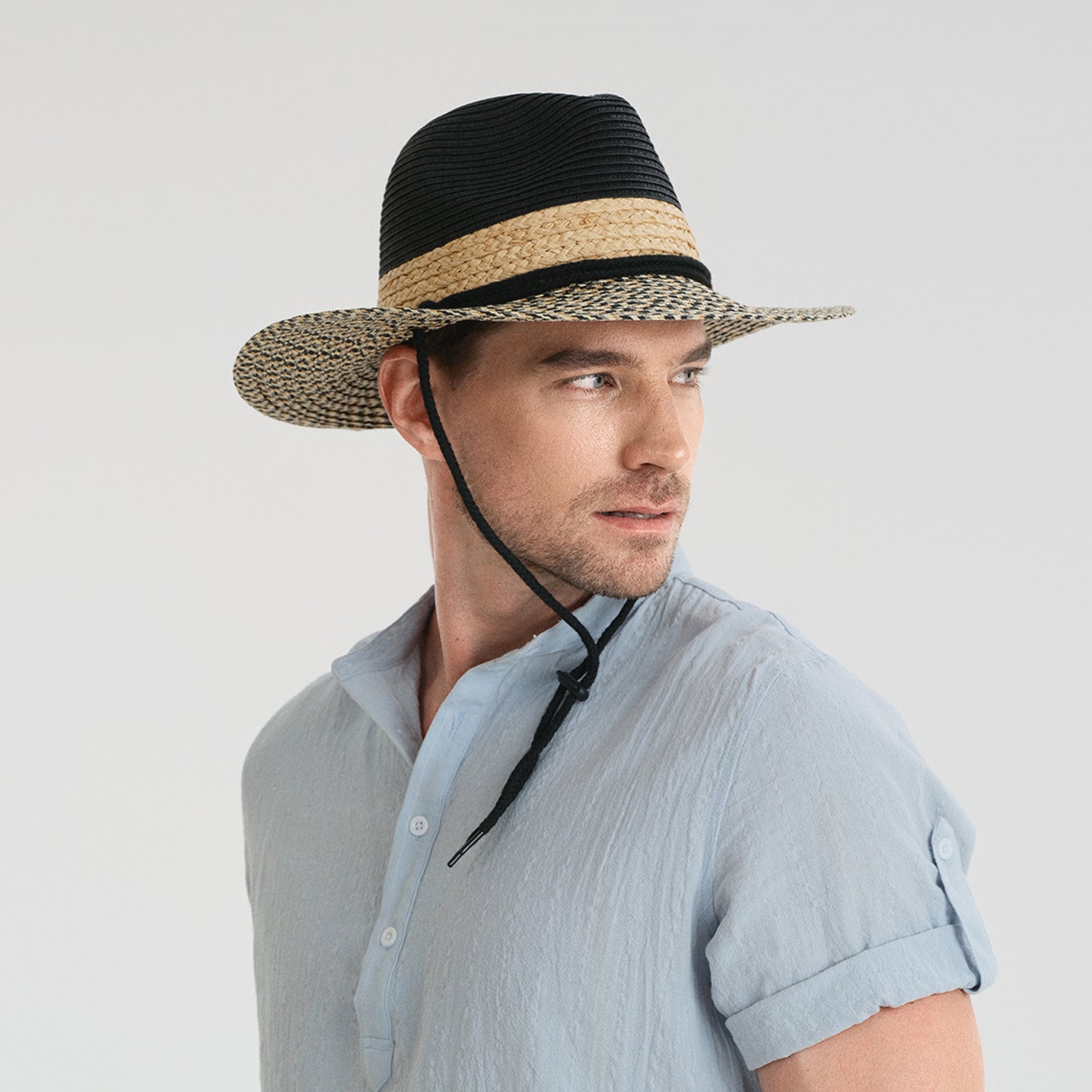 Unisex Paper Straw Fedora Hat with Wide Brim and UPF 50+ Sun Protection