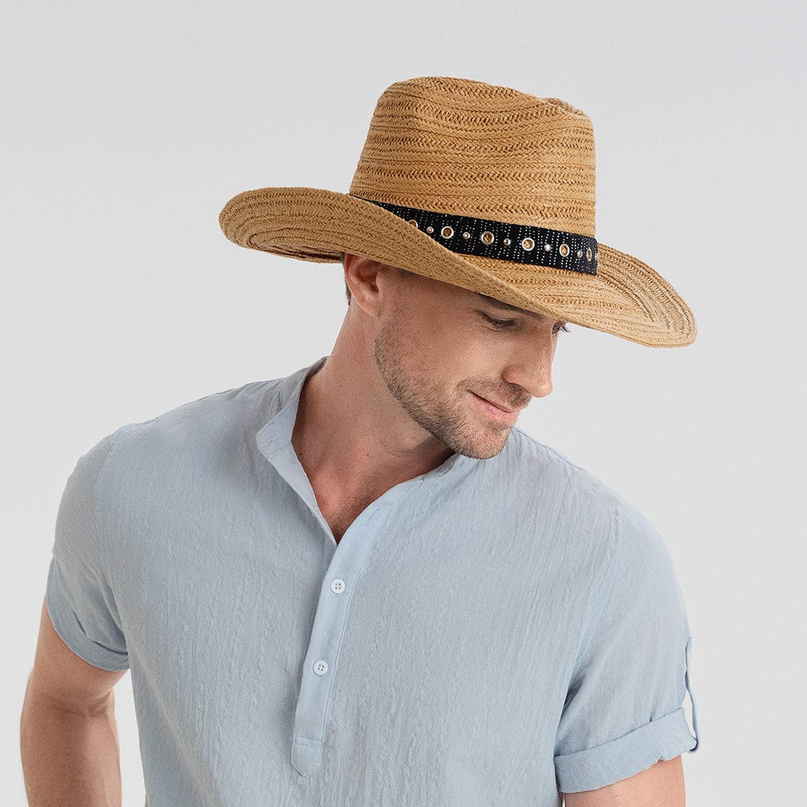 Wholesale Unisex Paper Straw Cowboy Hat Upturned Brim and UPF 50+ Sun Protection