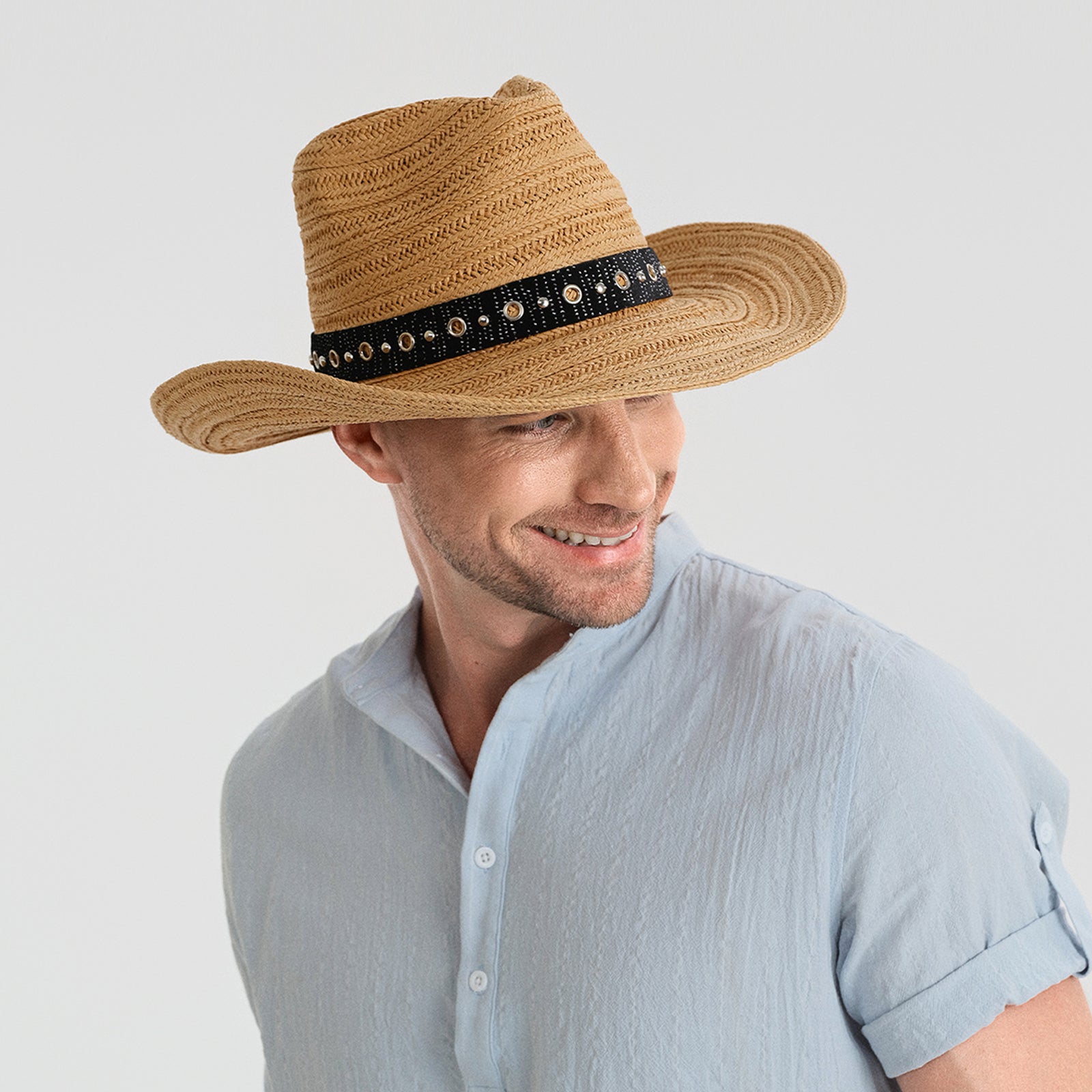 Wholesale Unisex Paper Straw Cowboy Hat Upturned Brim and UPF 50+ Sun Protection