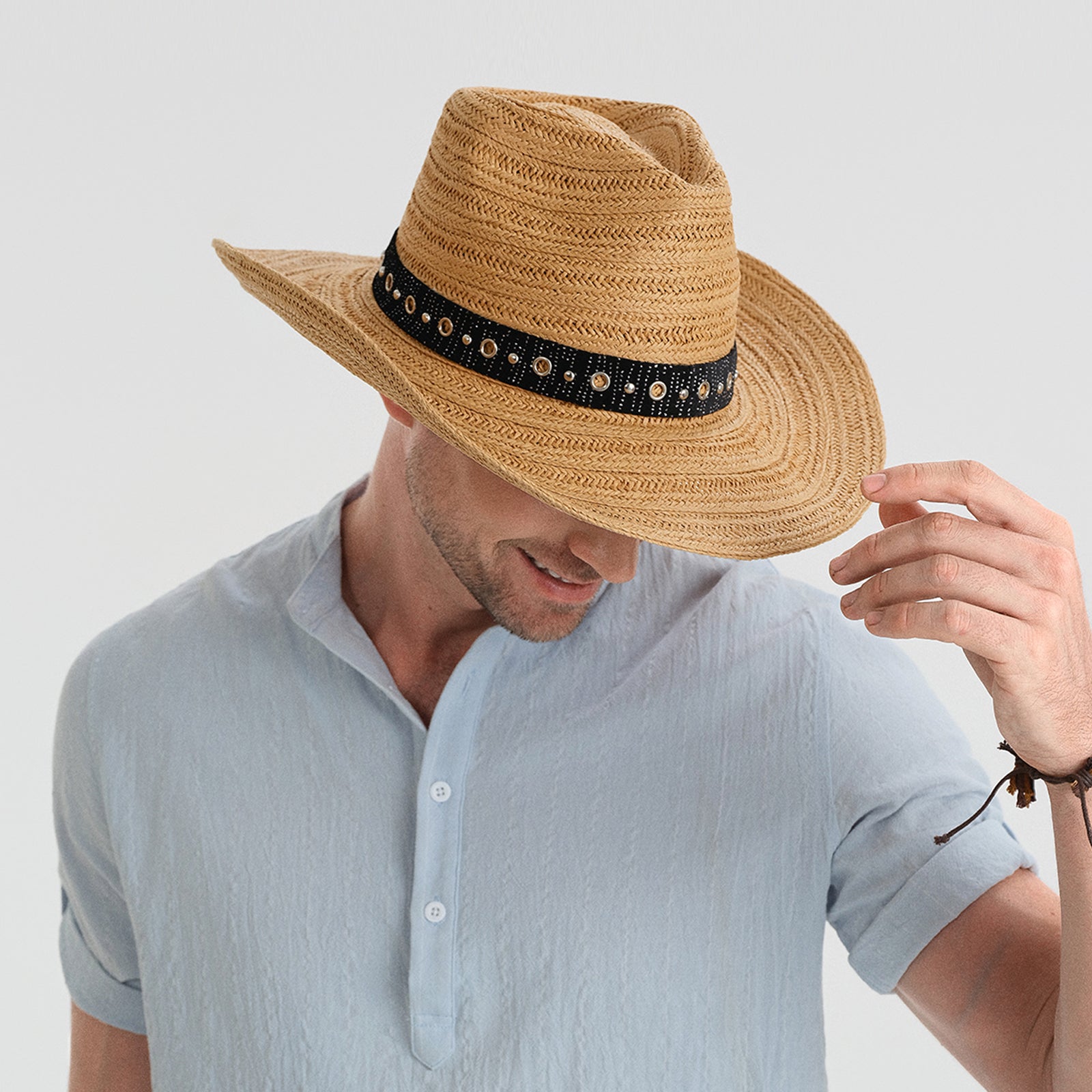 Wholesale Unisex Paper Straw Cowboy Hat Upturned Brim and UPF 50+ Sun Protection