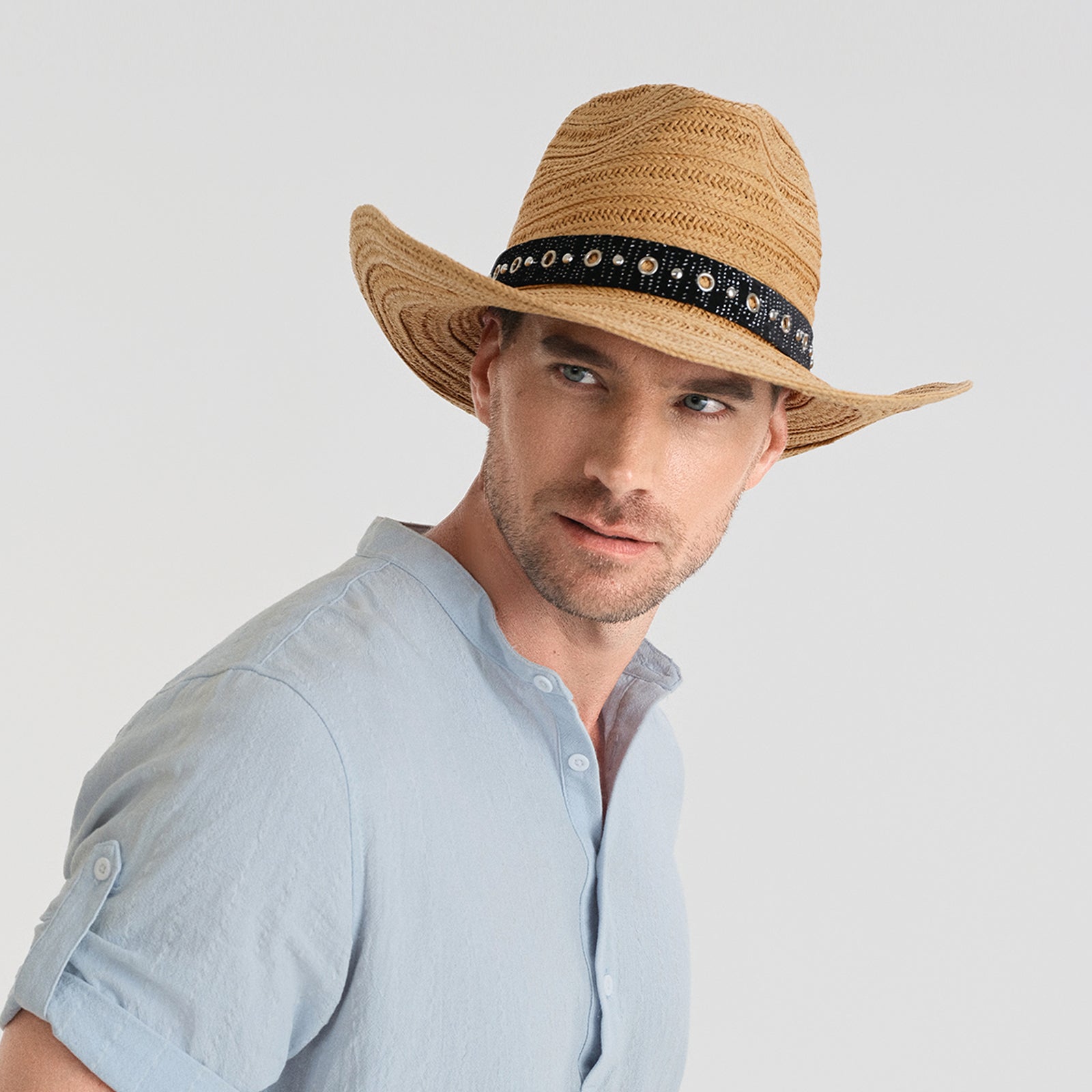 Wholesale Unisex Paper Straw Cowboy Hat Upturned Brim and UPF 50+ Sun Protection