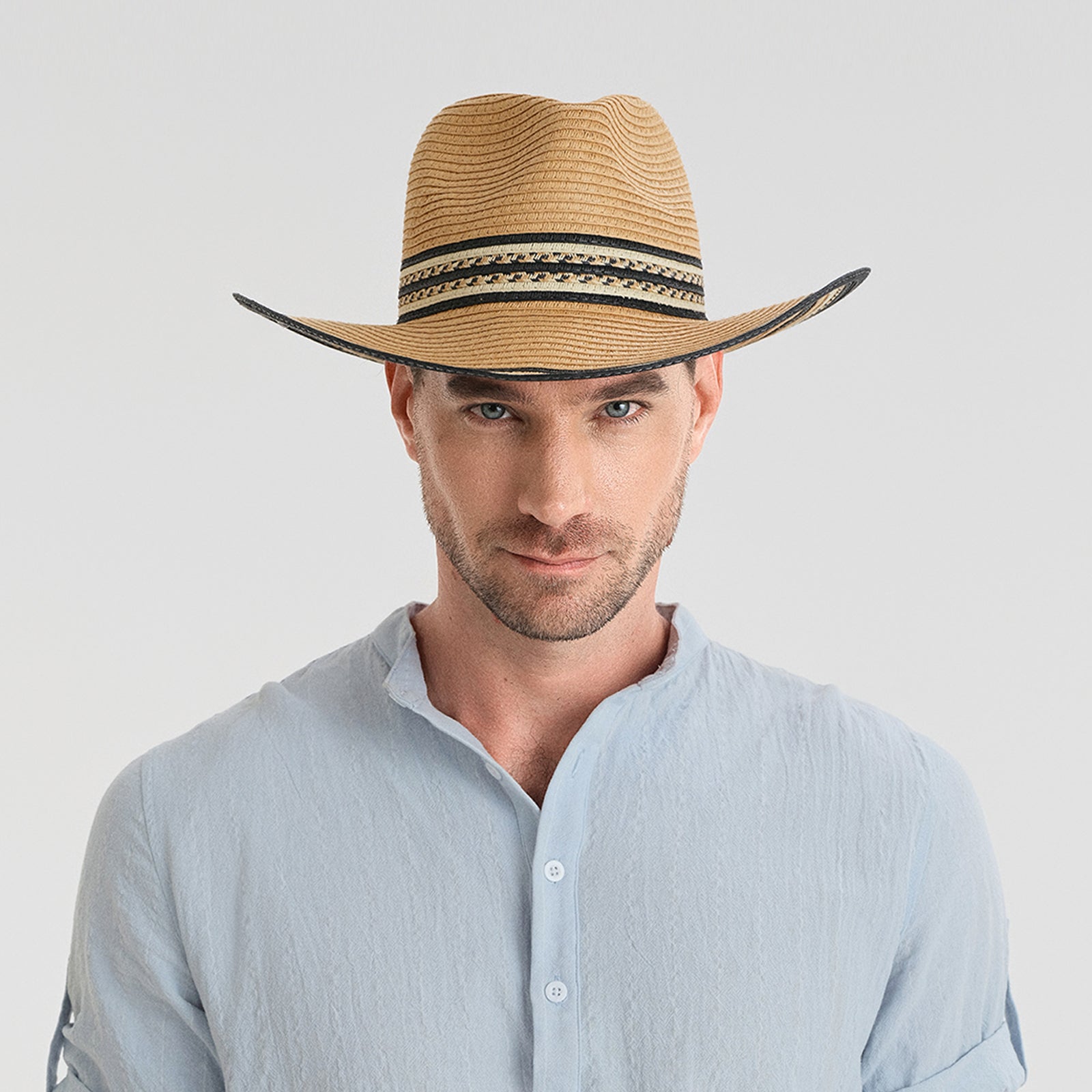 Unisex Paper Straw Fedora Hat with Wide Brim and UPF 50+ Sun Protection