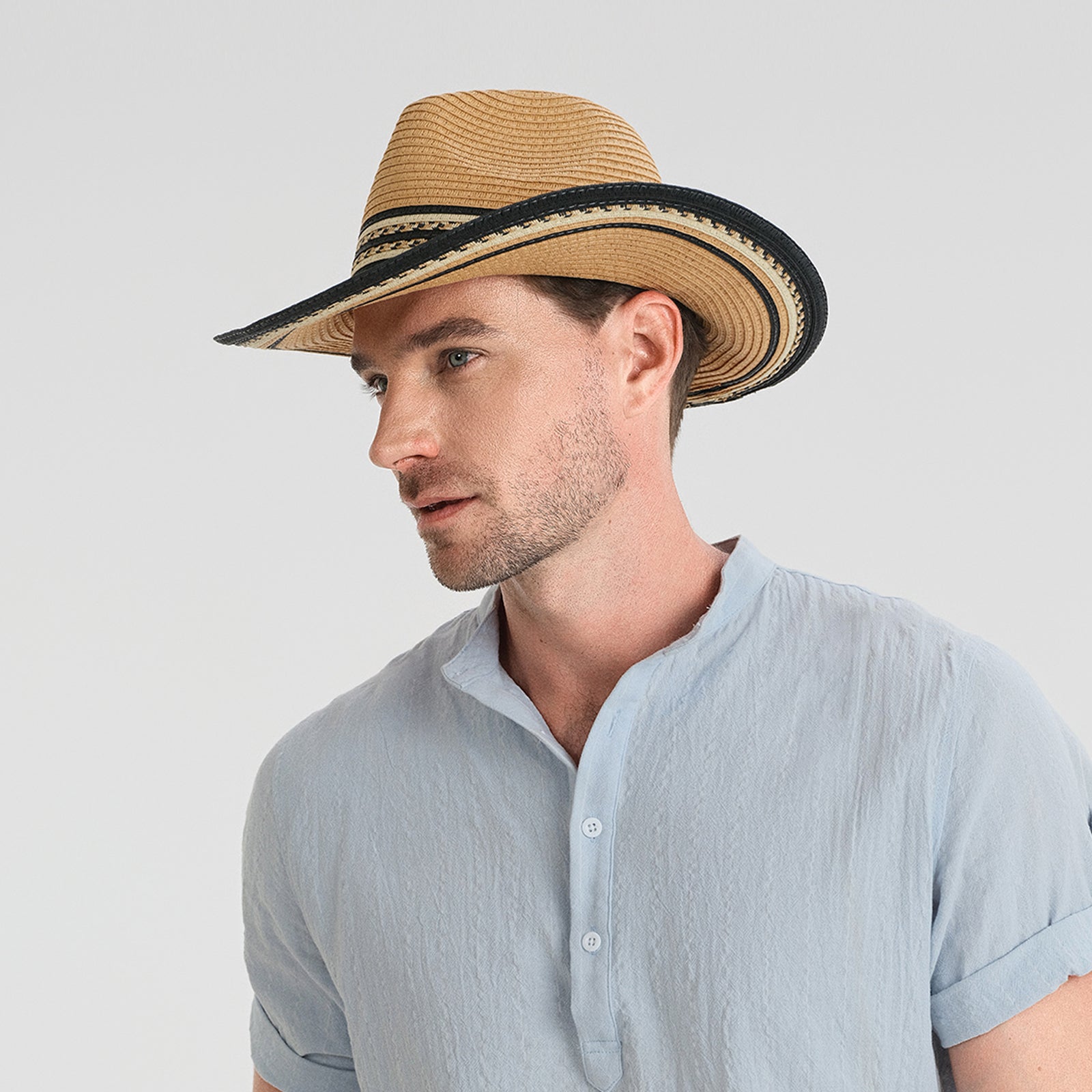 Unisex Paper Straw Fedora Hat with Wide Brim and UPF 50+ Sun Protection