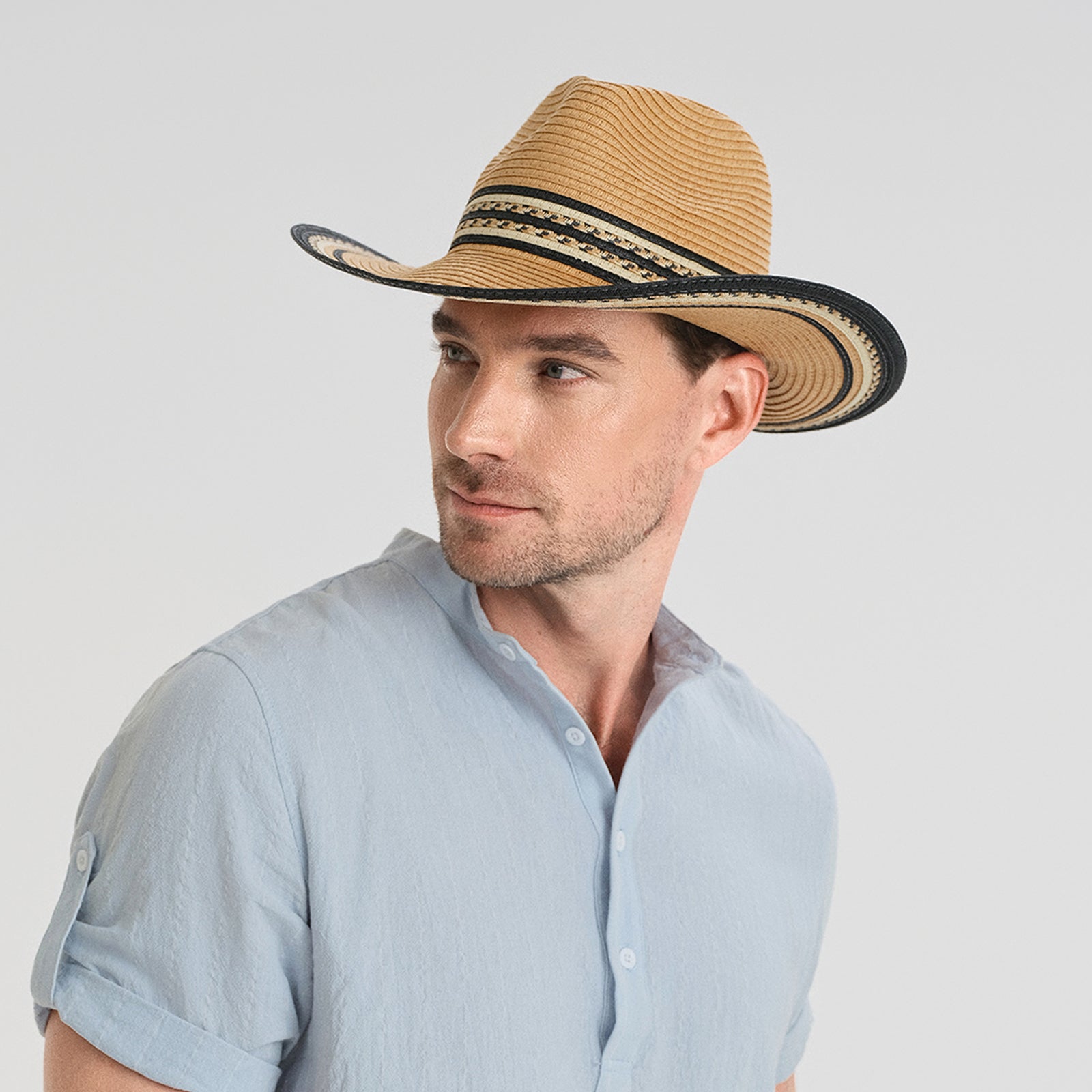 Unisex Paper Straw Fedora Hat with Wide Brim and UPF 50+ Sun Protection