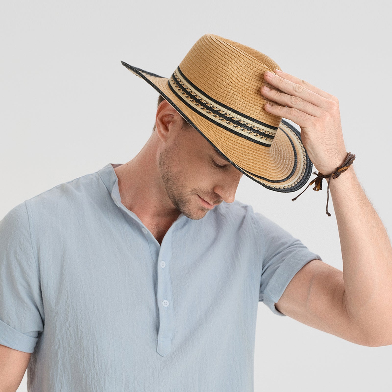 Unisex Paper Straw Fedora Hat with Wide Brim and UPF 50+ Sun Protection