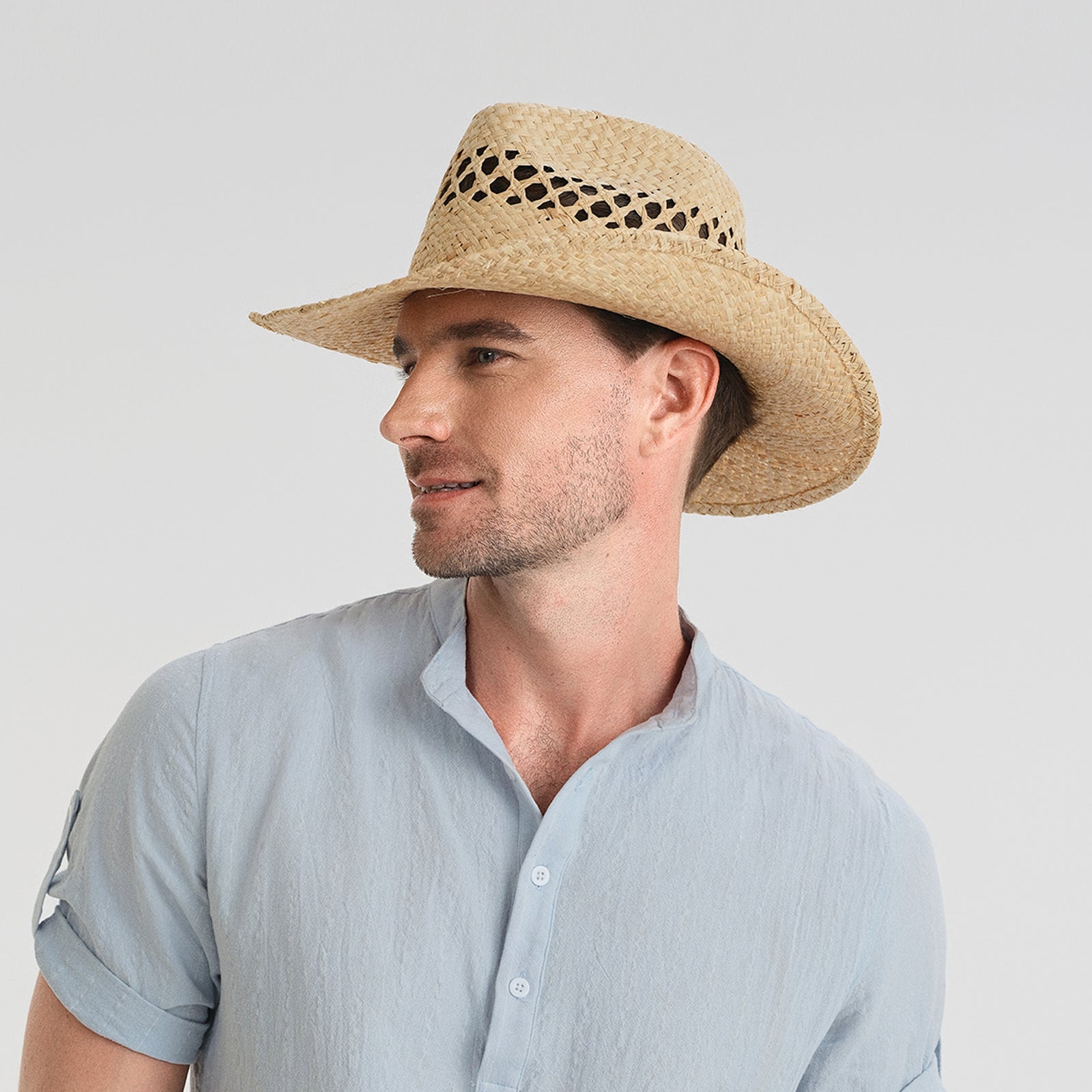 Unisex Raffia Fedora Hat with Wide Brim and UPF 50+ Sun Protection