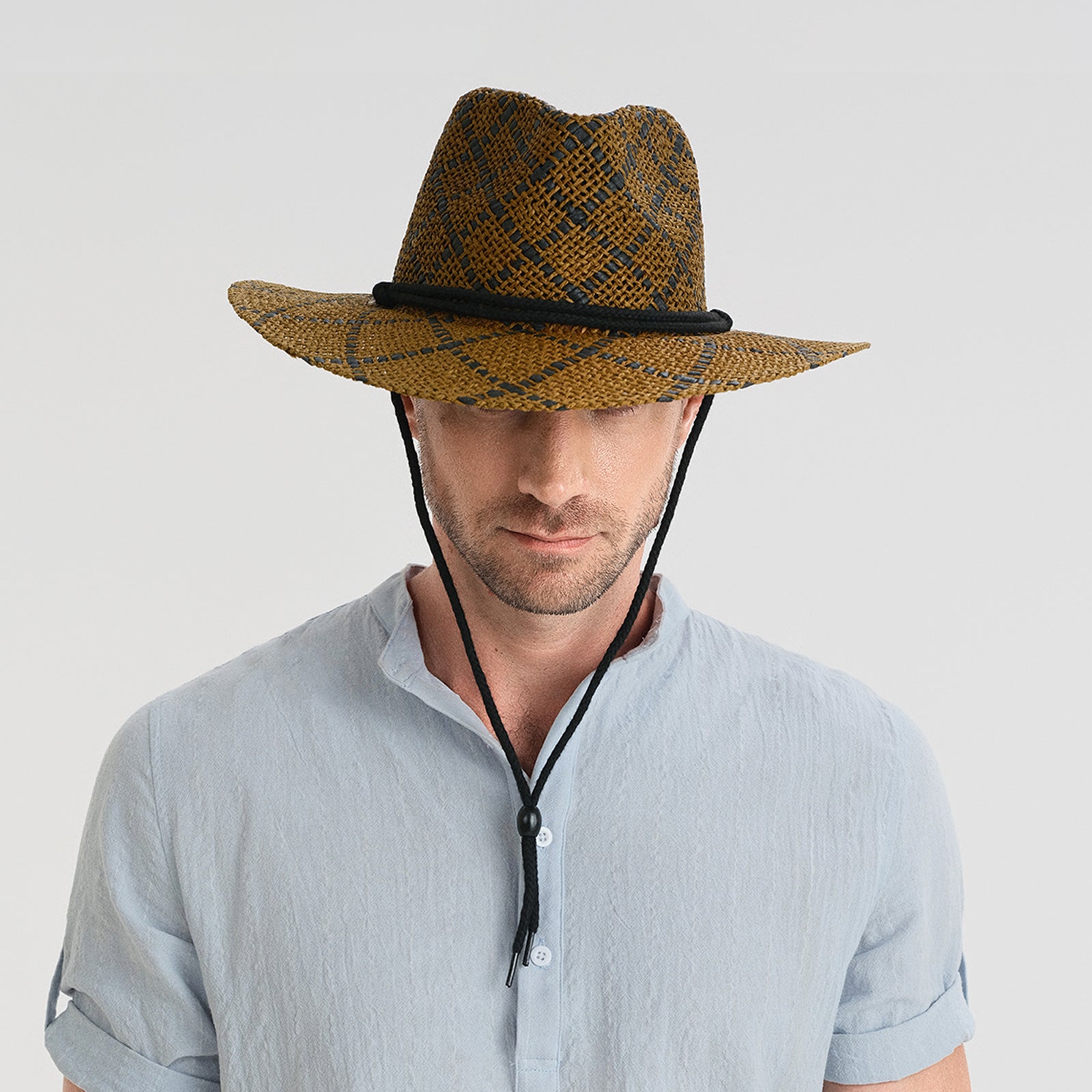 Unisex Paper Straw Fedora Hat with Wide Brim and UPF 50+ Sun Protection