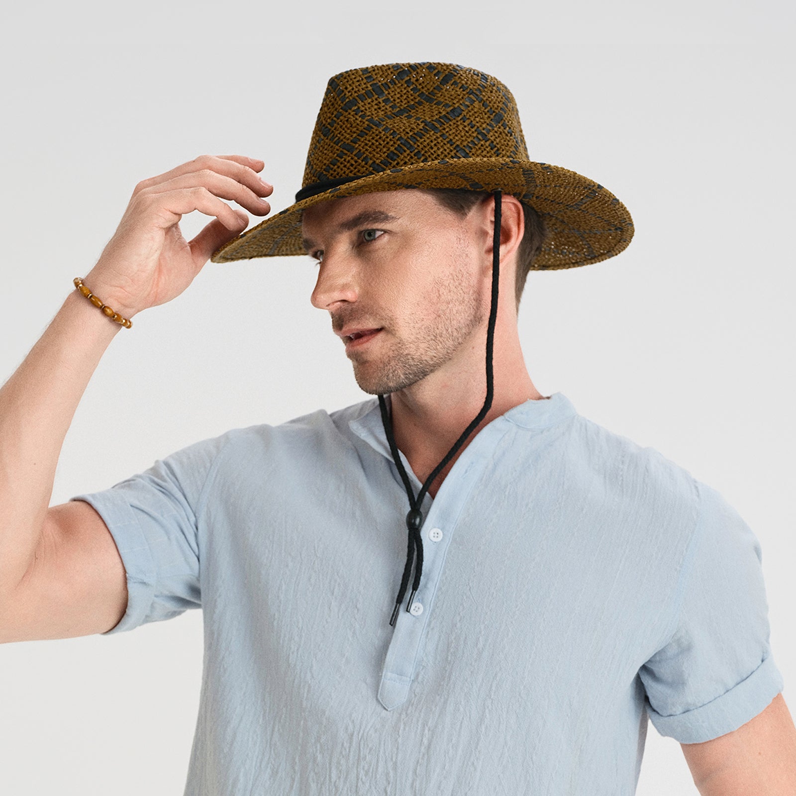Unisex Paper Straw Fedora Hat with Wide Brim and UPF 50+ Sun Protection
