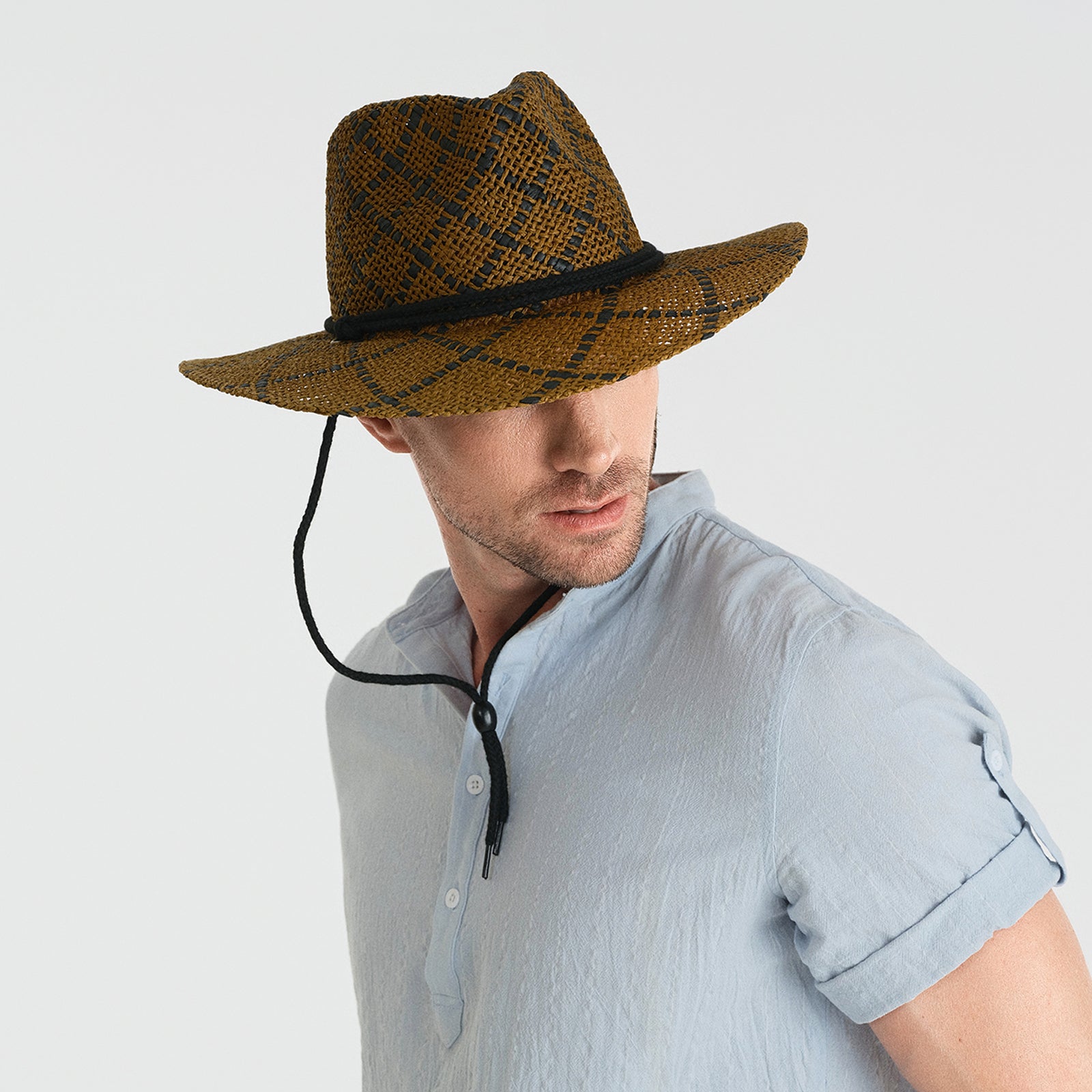 Unisex Paper Straw Fedora Hat with Wide Brim and UPF 50+ Sun Protection