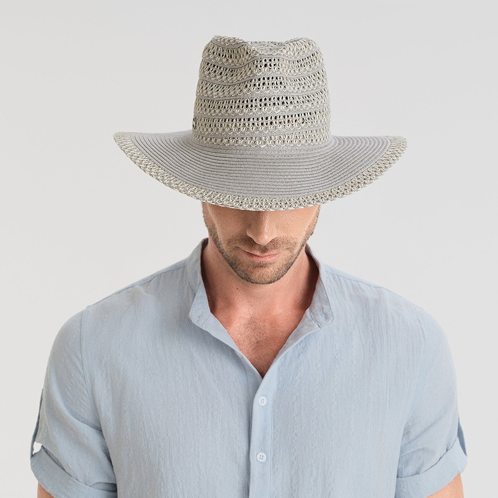 Unisex Paper Straw Fedora Hat with Wide Brim and UPF 50+ Sun Protection