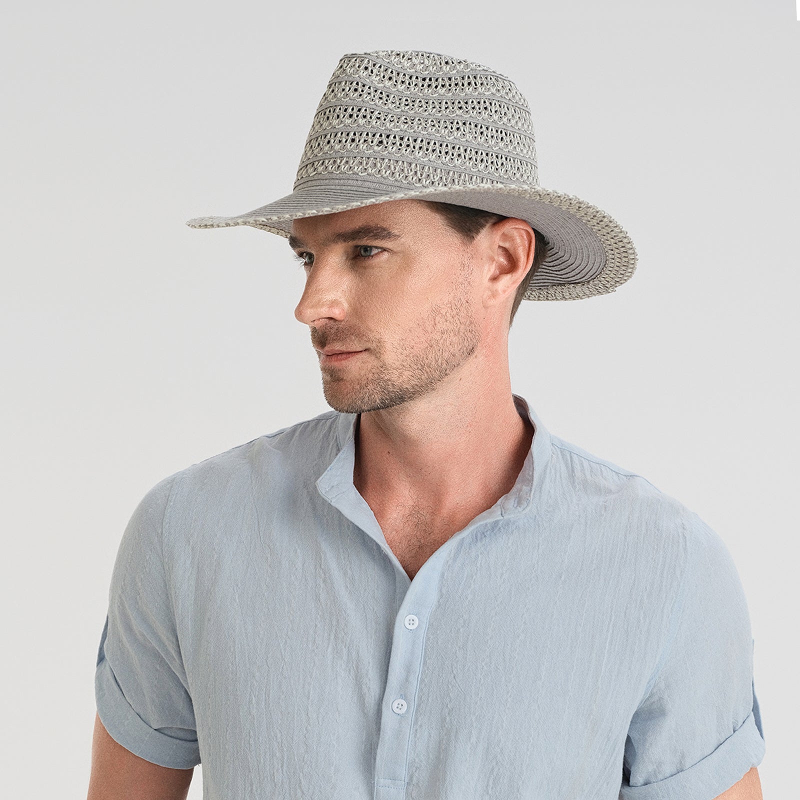Unisex Paper Straw Fedora Hat with Wide Brim and UPF 50+ Sun Protection