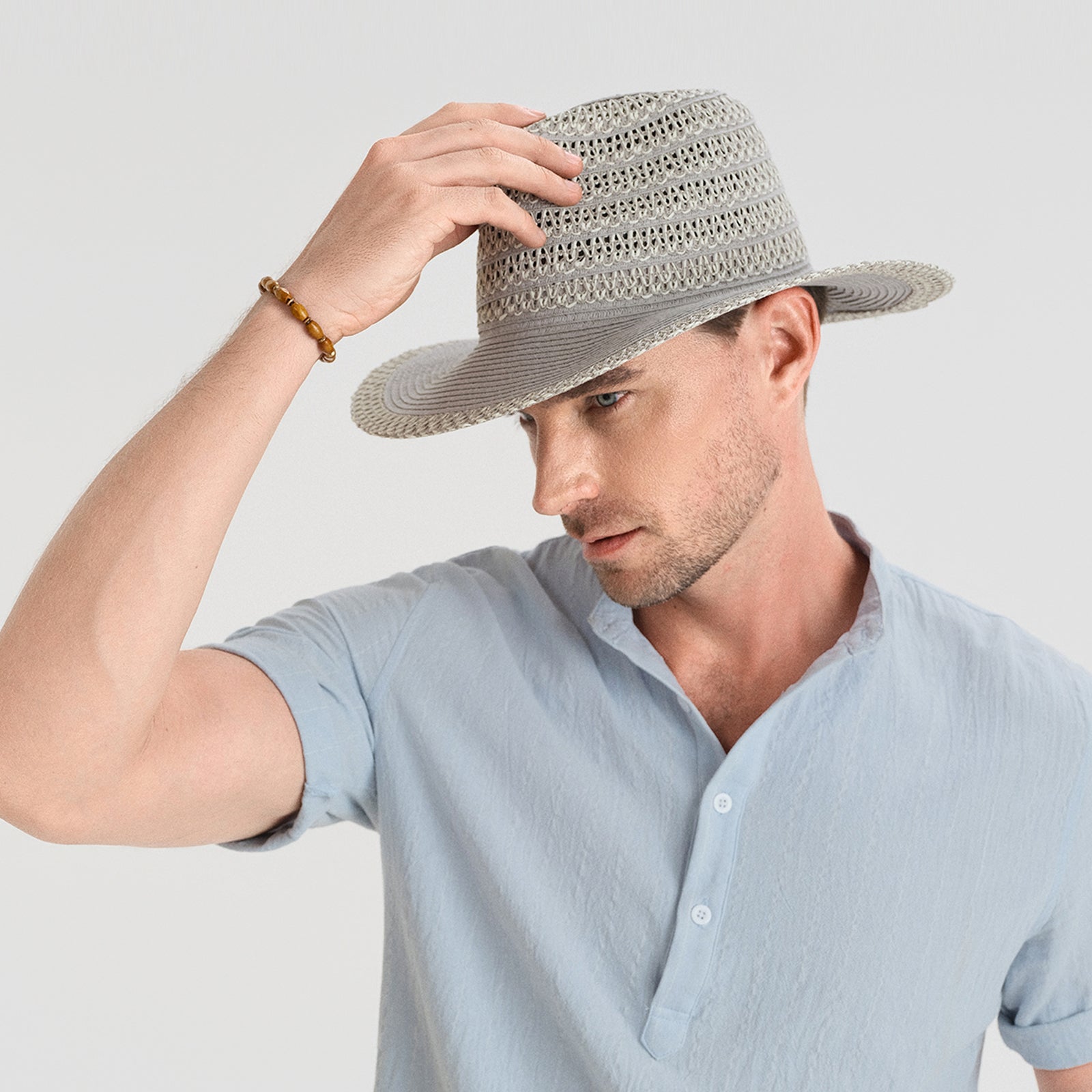 Unisex Paper Straw Fedora Hat with Wide Brim and UPF 50+ Sun Protection