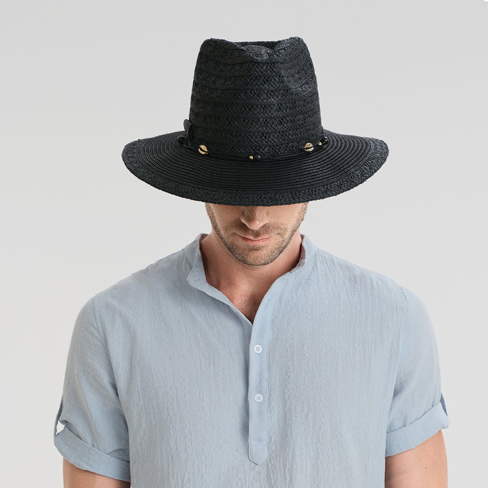 Unisex Paper Straw Fedora Hat with Wide Brim and UPF 50+ Sun Protection