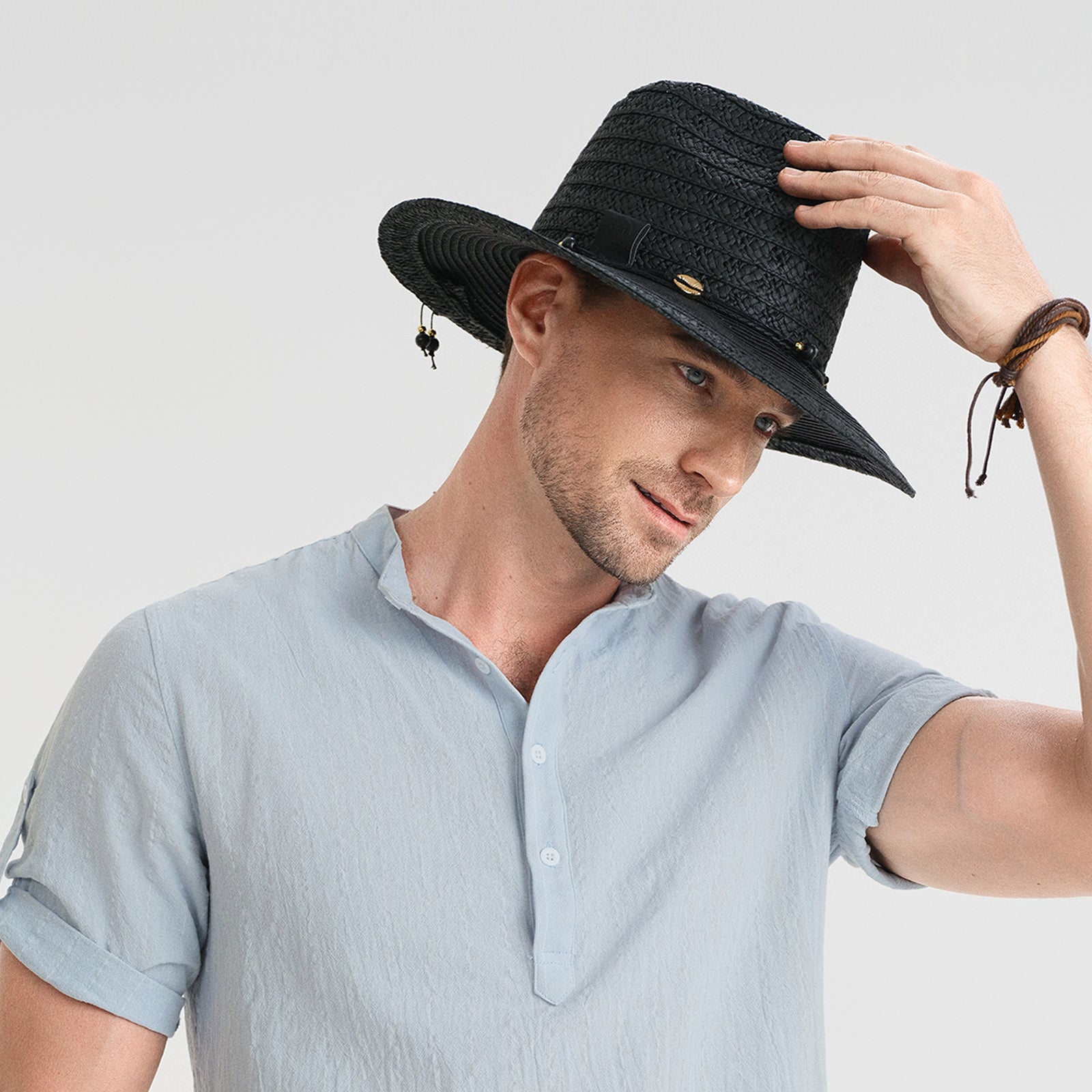 Unisex Paper Straw Fedora Hat with Wide Brim and UPF 50+ Sun Protection