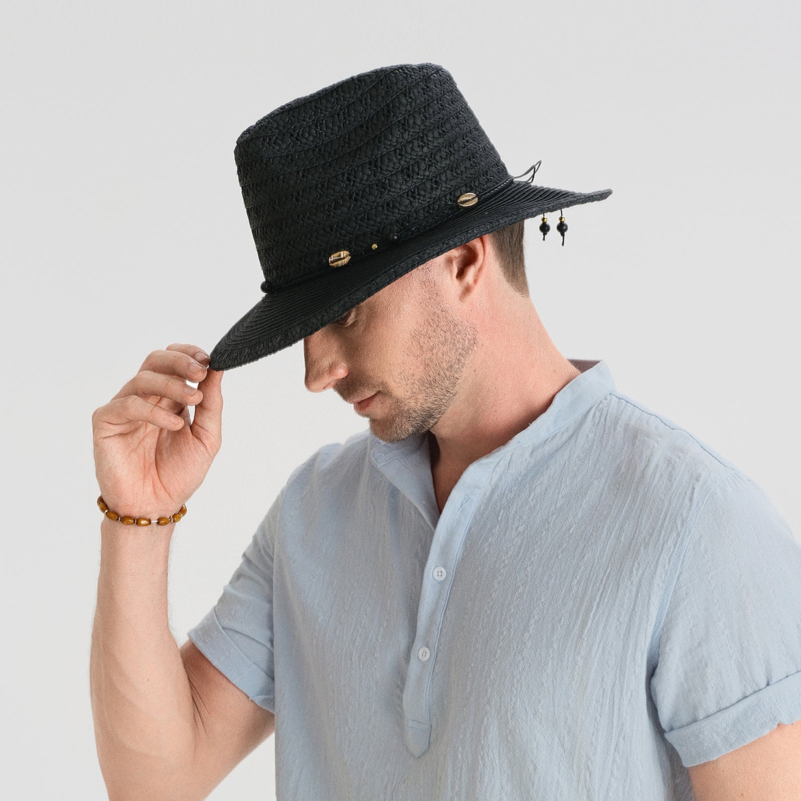 Unisex Paper Straw Fedora Hat with Wide Brim and UPF 50+ Sun Protection