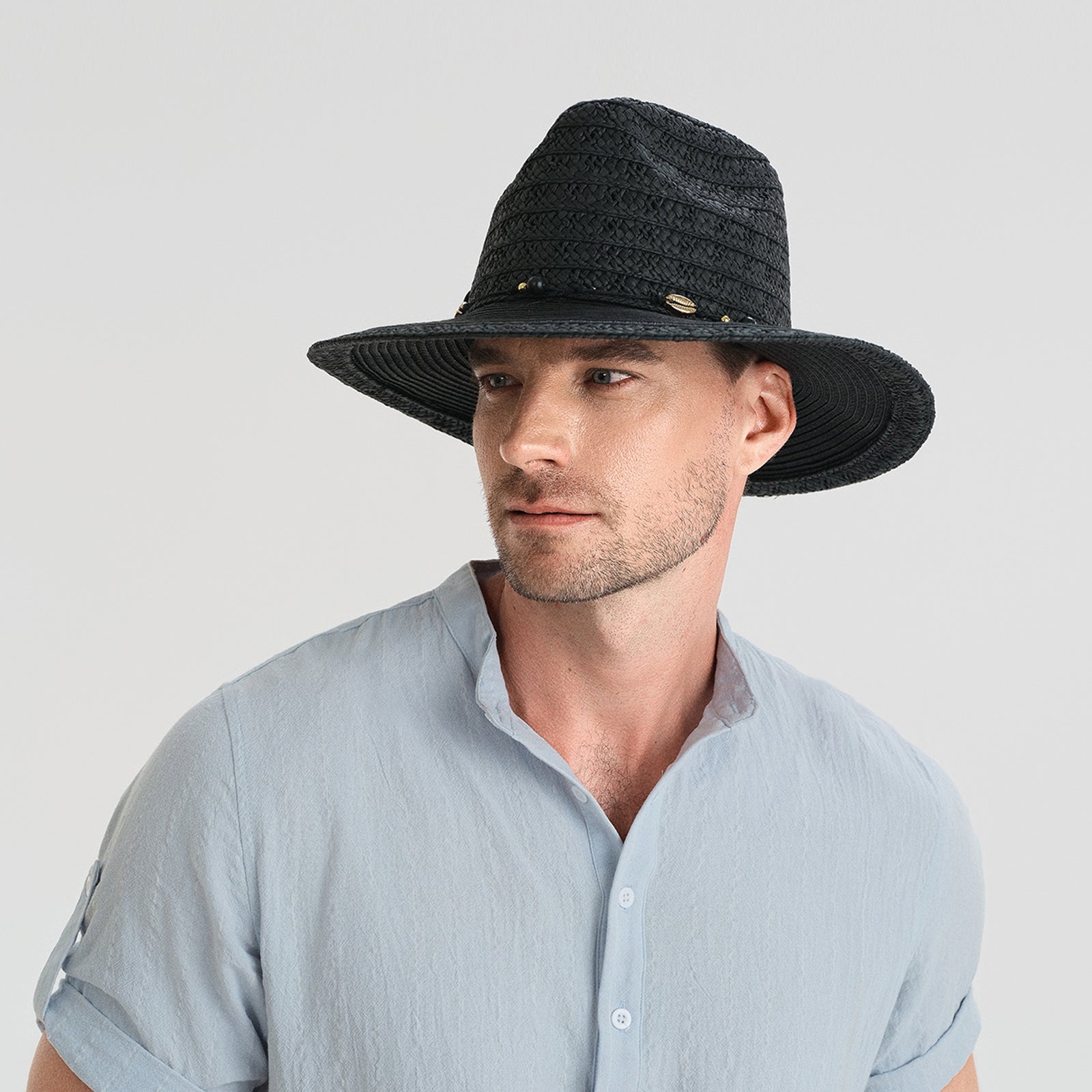 Unisex Paper Straw Fedora Hat with Wide Brim and UPF 50+ Sun Protection