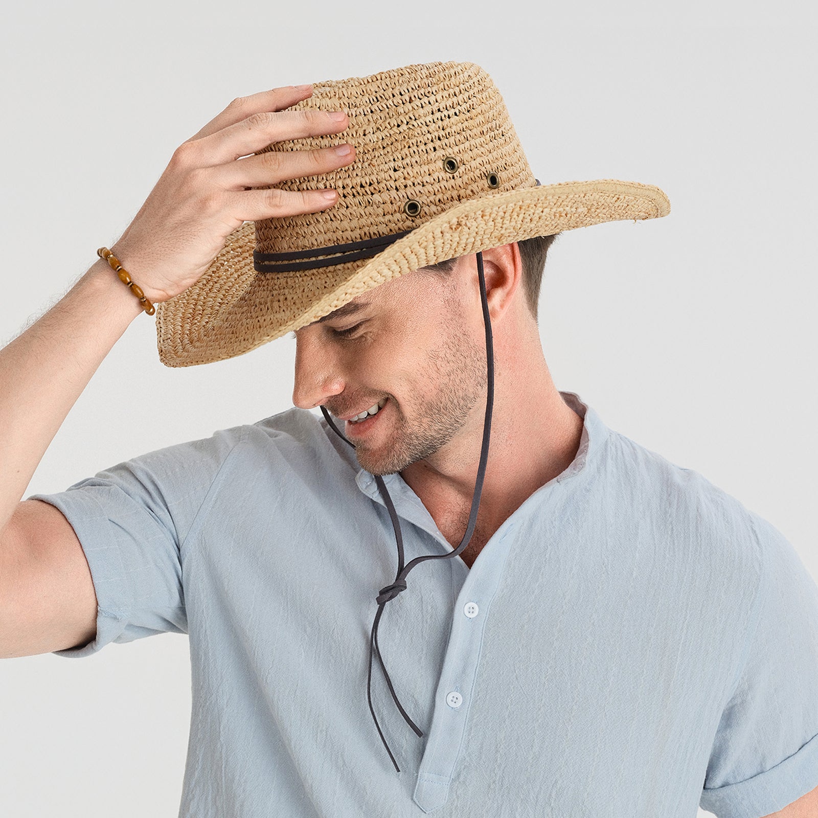 Unisex Raffia Fedora Hat with Wide Brim and UPF 50+ Sun Protection