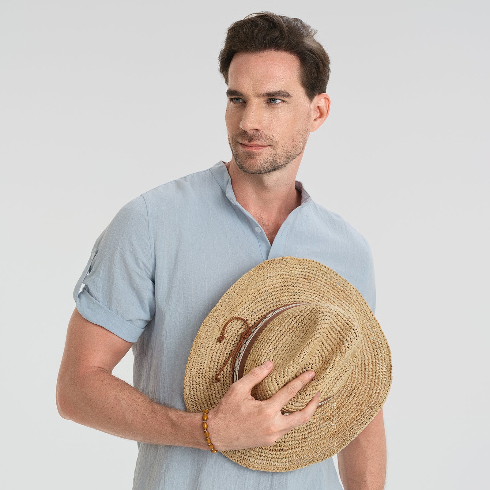 Unisex Raffia Fedora Hat with Wide Brim and UPF 50+ Sun Protection