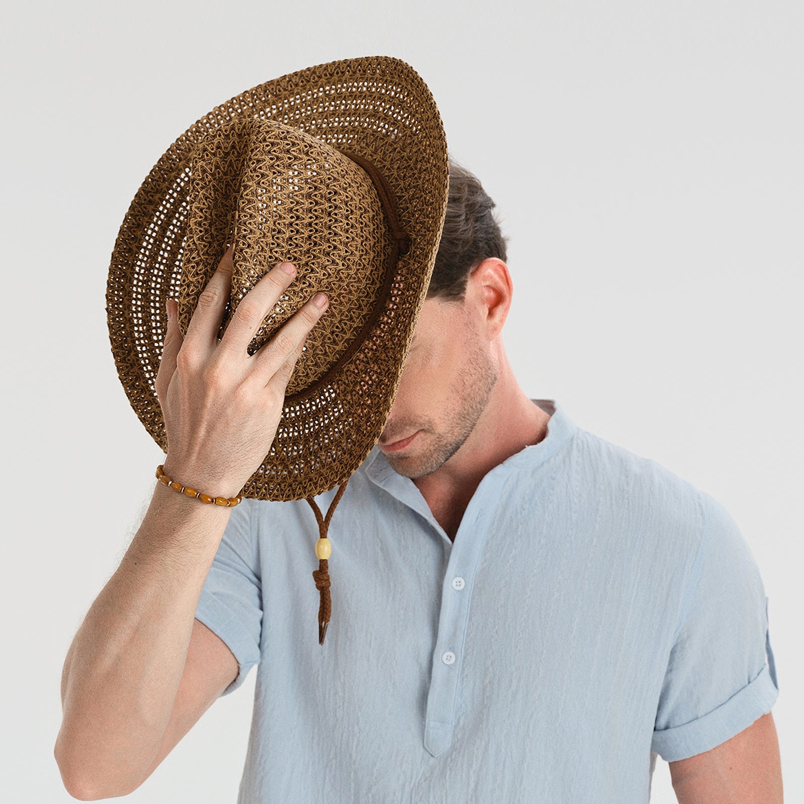 Unisex Paper Straw Fedora Hat with Wide Brim and UPF 50+ Sun Protection
