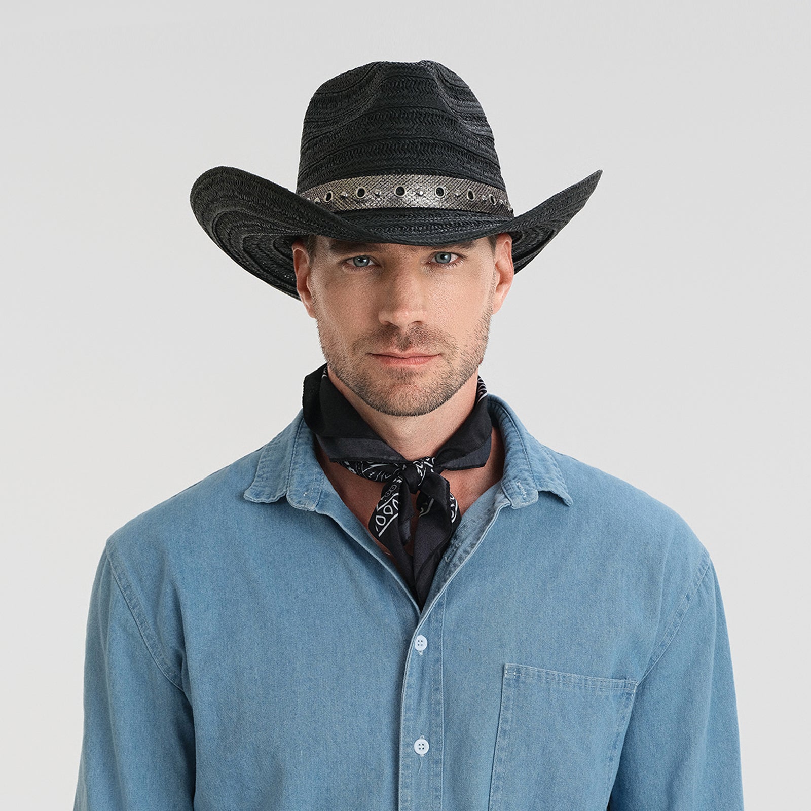 US Stock Wholesale Unisex Paper Straw Cowboy Hat Upturned Brim and UPF 50+ Sun Protection