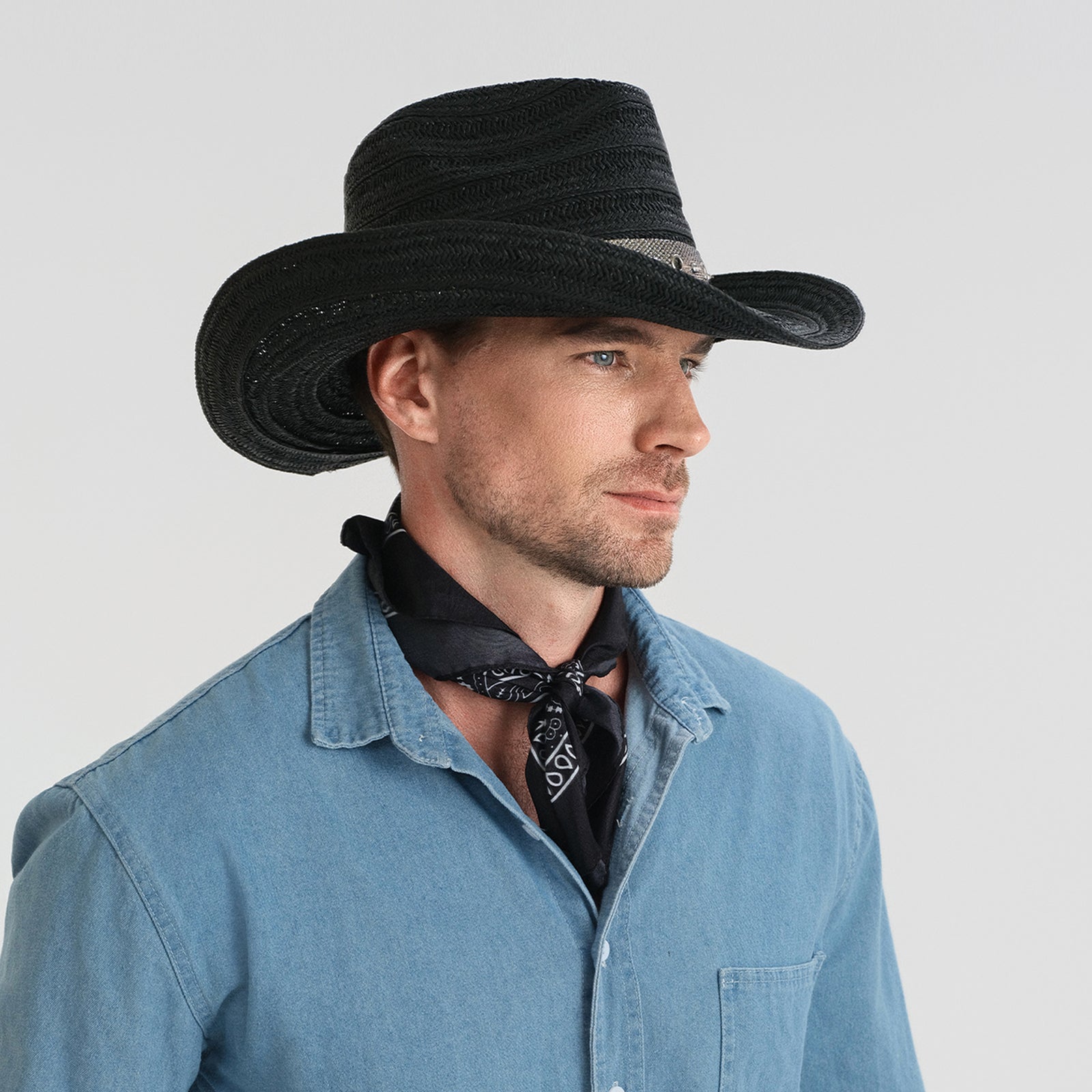 US Stock Wholesale Unisex Paper Straw Cowboy Hat Upturned Brim and UPF 50+ Sun Protection