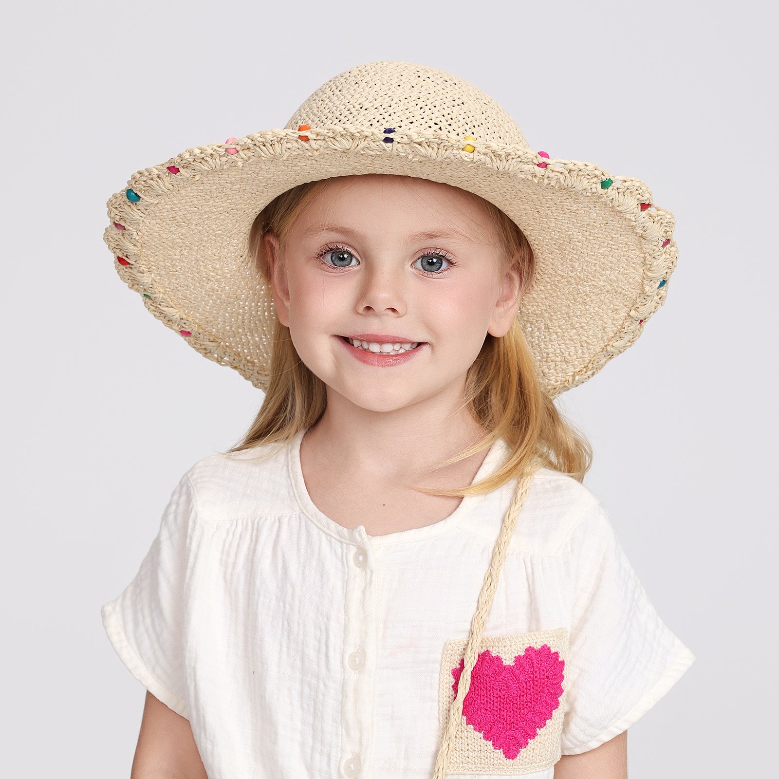 Children’s Paper Straw Bucket Hat for Ages 2–6 with UPF 50+ Sun Protection