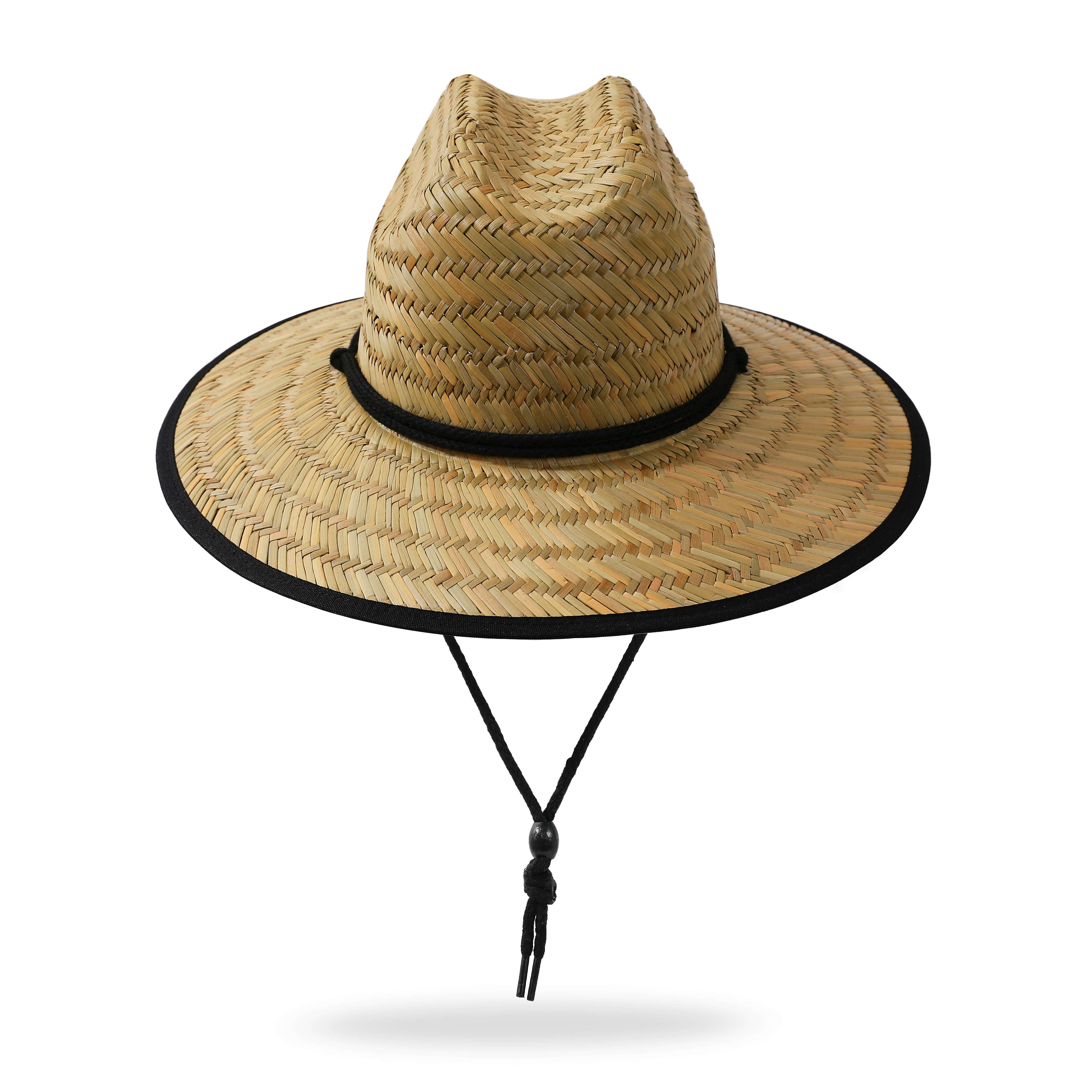 US Stock Wholesale Men's Seagrass Lifeguard Straw Hats with Wide Brim and Sun & Wind Proof