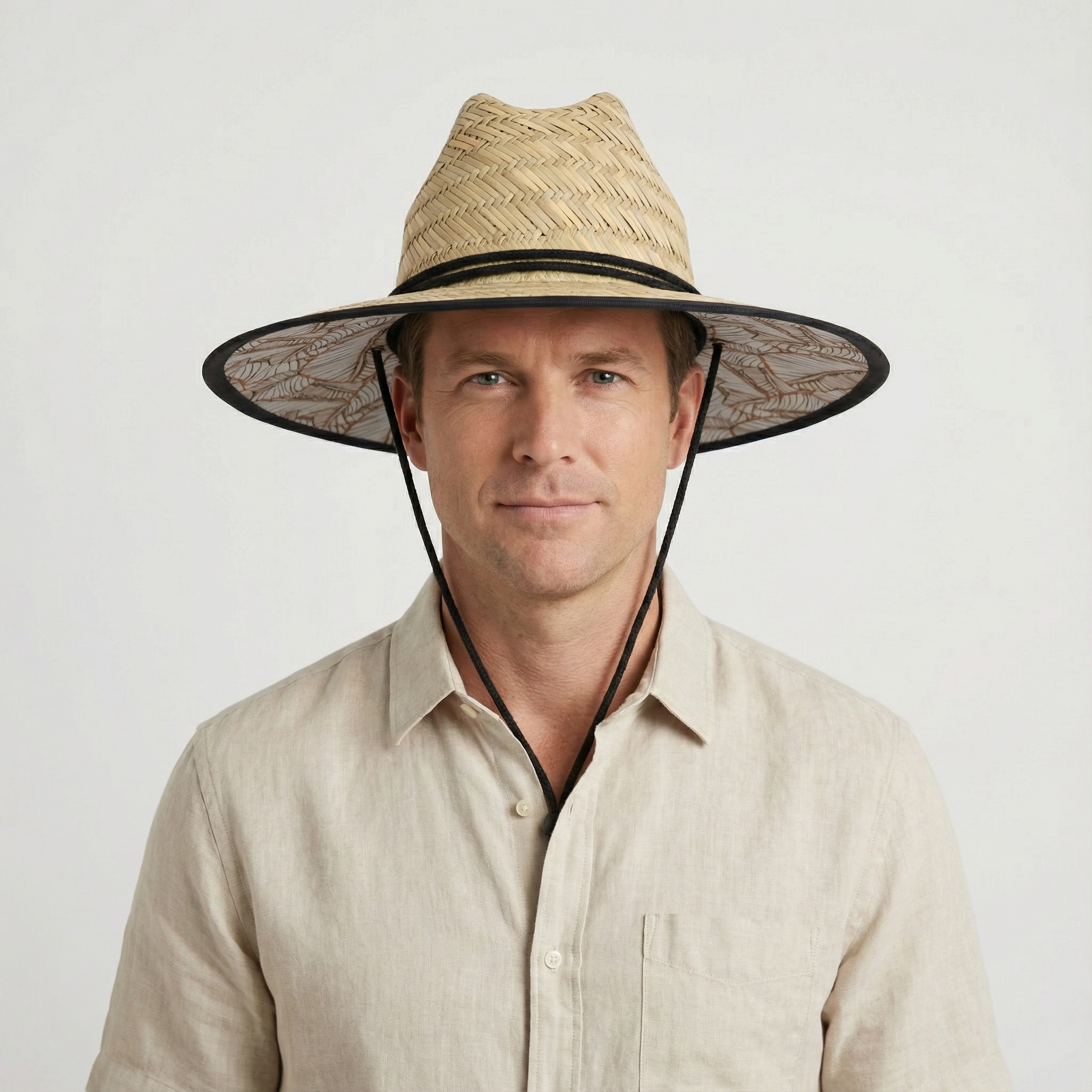 US Stock Wholesale Men's Seagrass Lifeguard Straw Hats with Wide Brim and Sun & Wind Proof